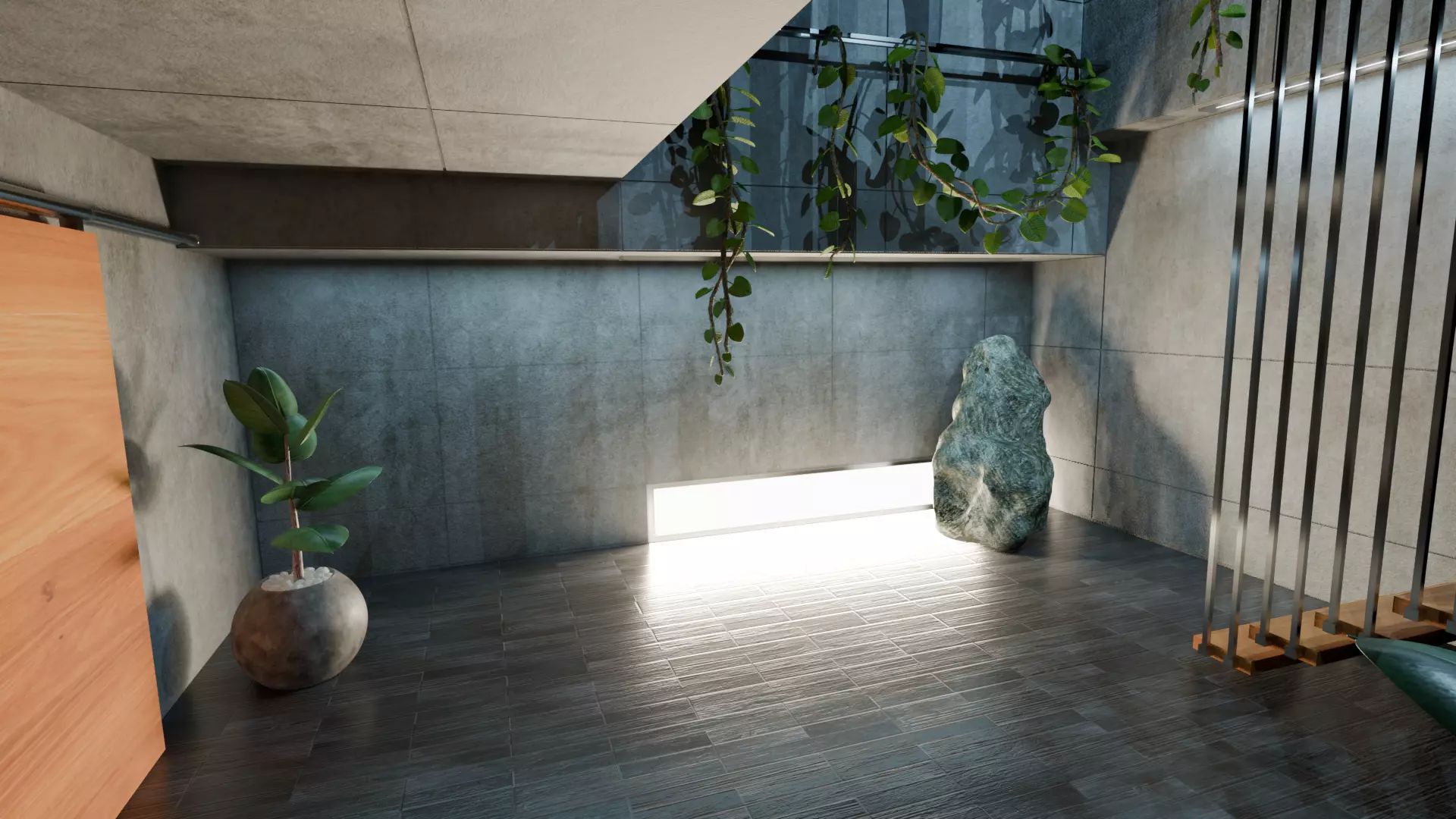 Concrete Interior Equipped - Modern Minimalist Hall Low-poly 3D model_4