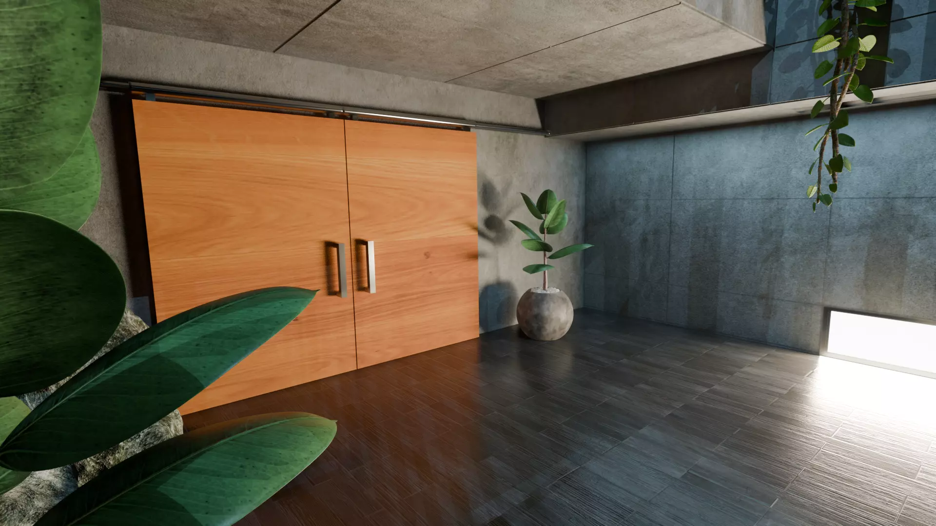 Concrete Interior Equipped - Modern Minimalist Hall Low-poly 3D model_5