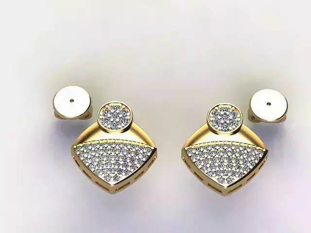 Modern Geometric Diamond Pave Earrings in Gold with push