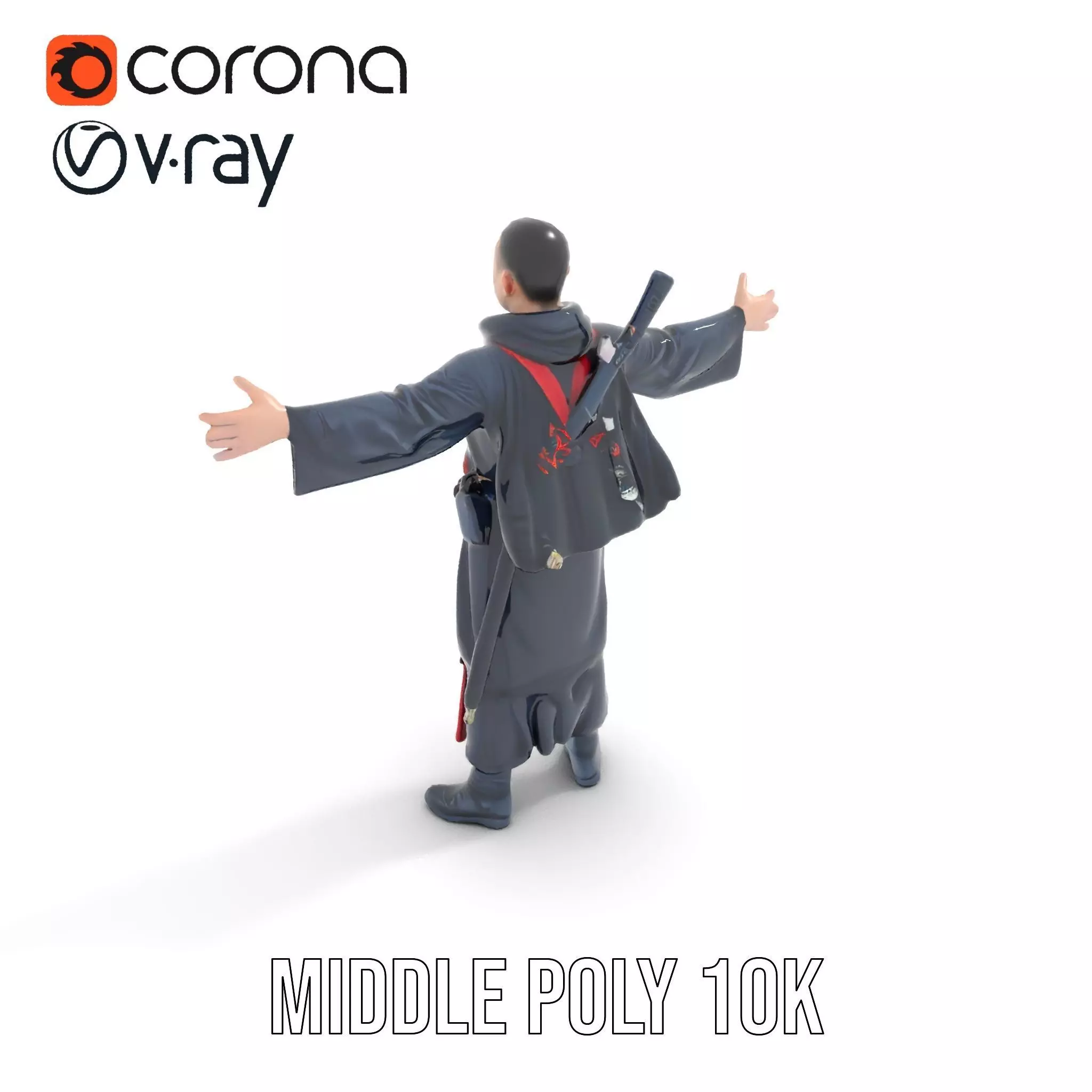 Warrior Monk Outfit model pack Low-poly 3D model_6