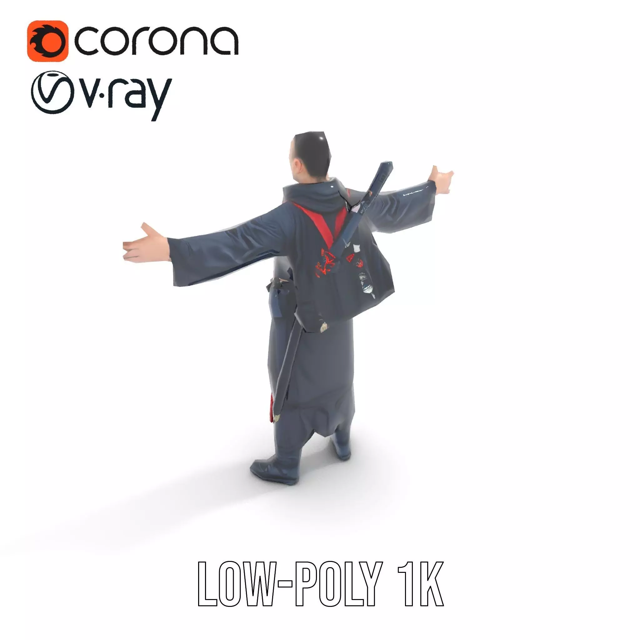 Warrior Monk Outfit model pack Low-poly 3D model_14
