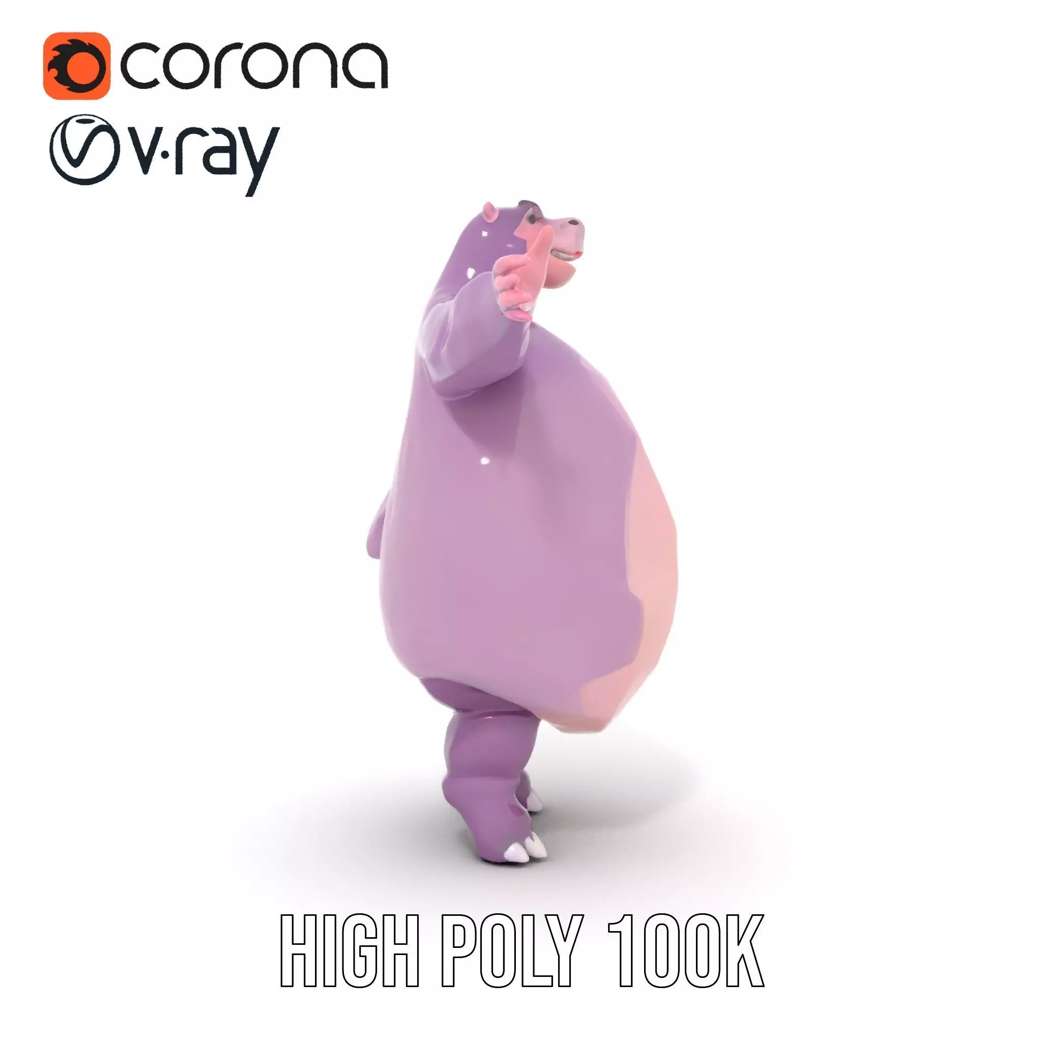 Plump Hippo Character model pack Low-poly 3D model_18