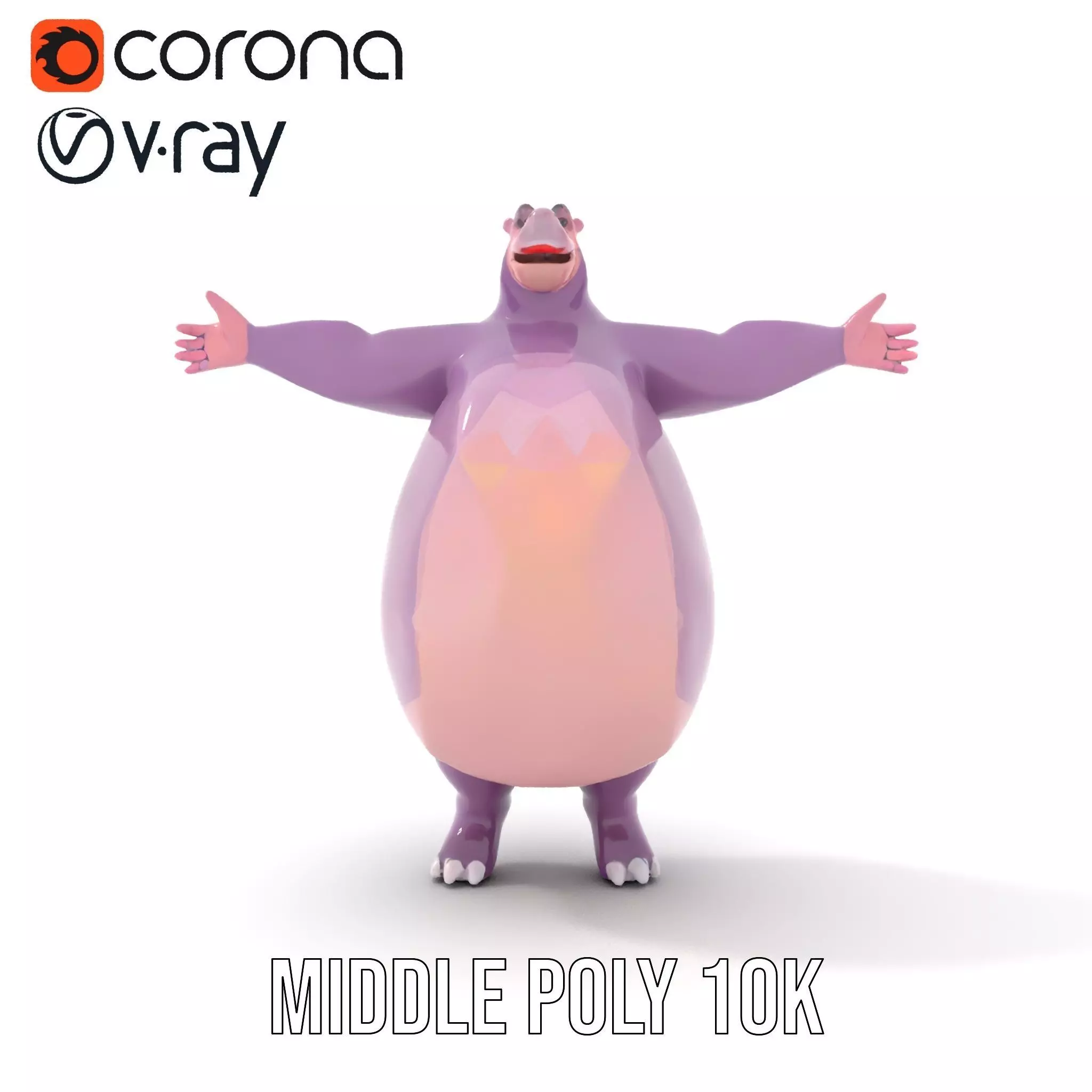 Plump Hippo Character model pack Low-poly 3D model_13