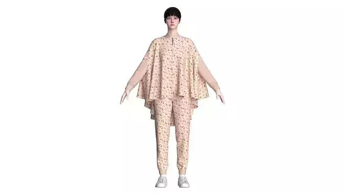 Ladies Printed Cape Tops With Jogger-Outfit