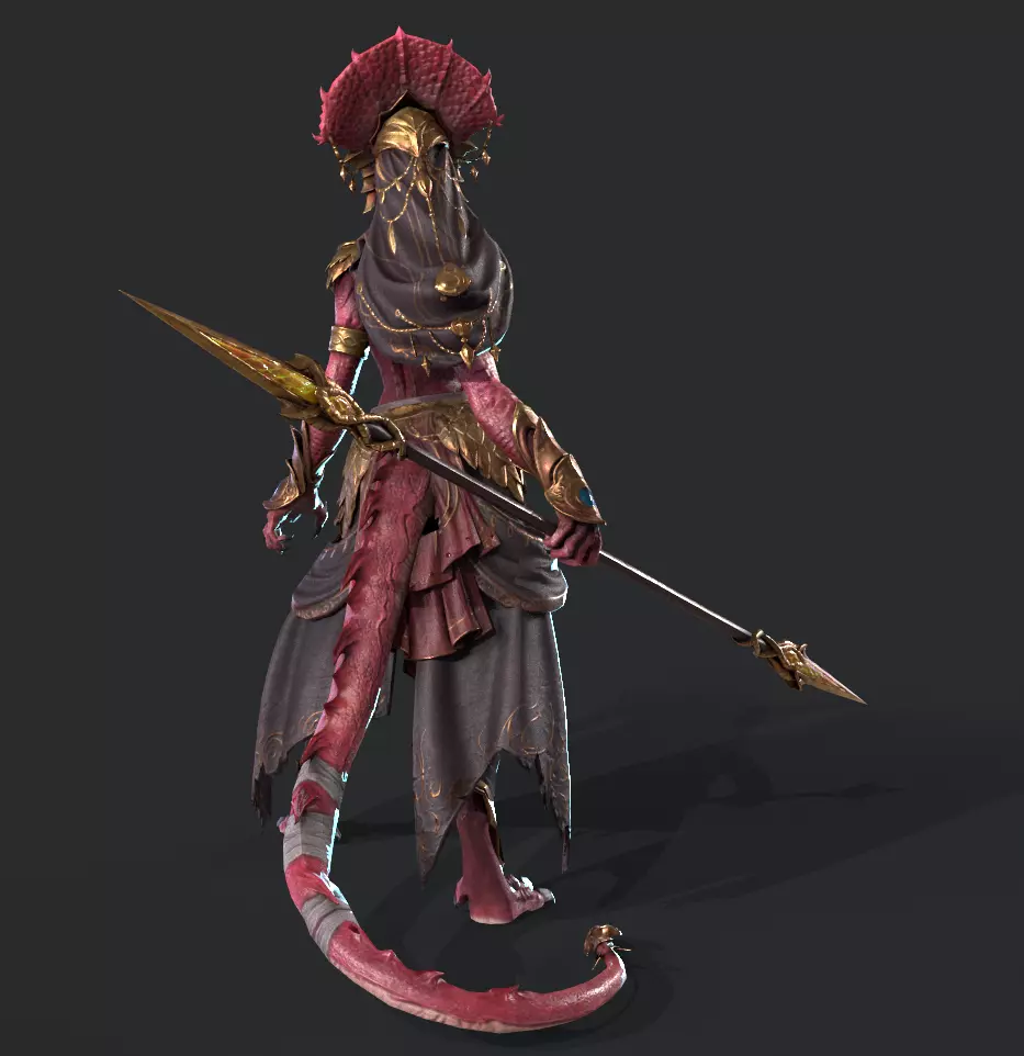 Lizard Woman Low-poly 3D model_5