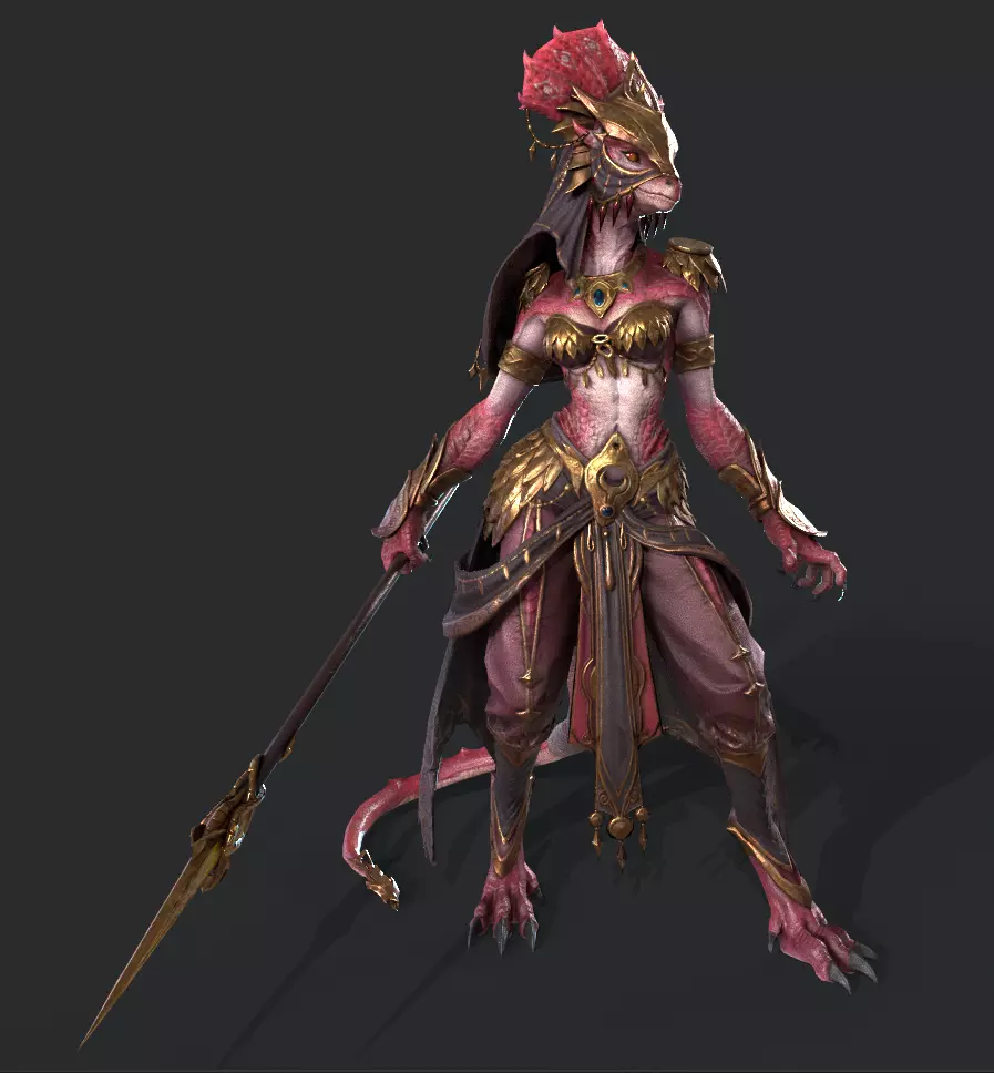 Lizard Woman Low-poly 3D model_4