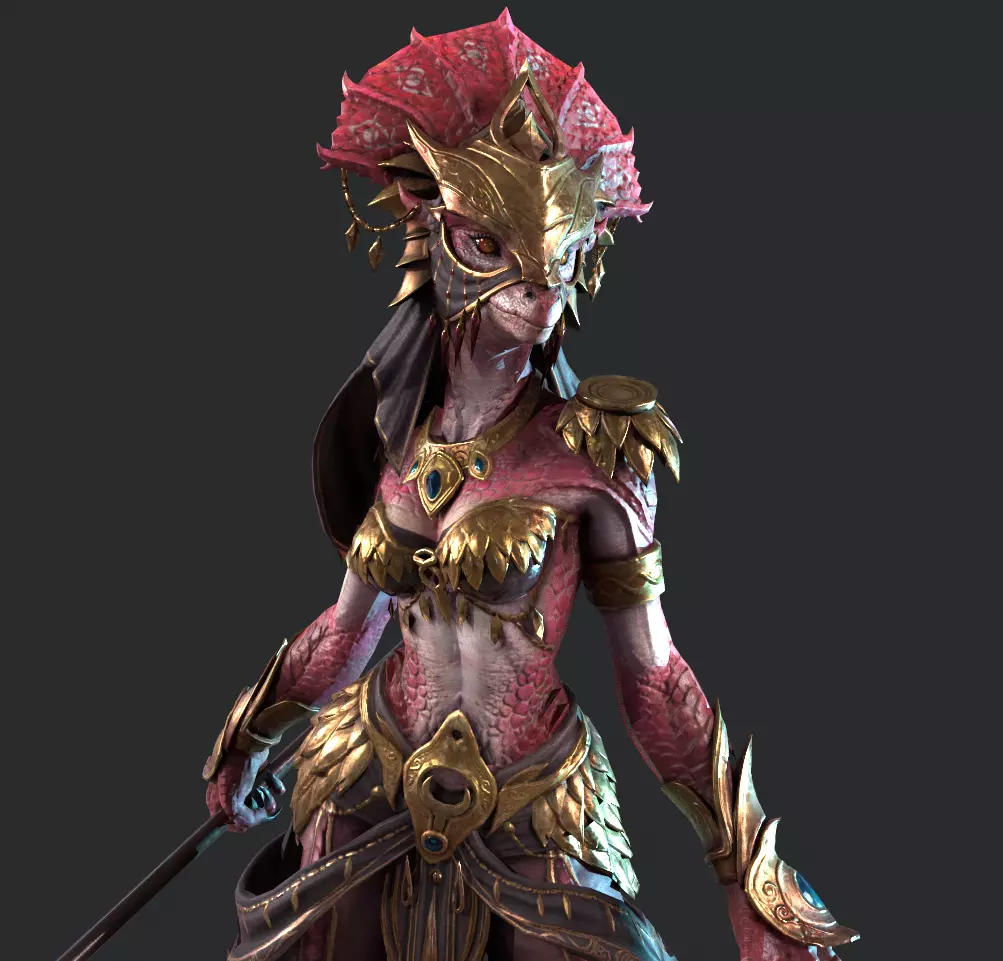 Lizard Woman Low-poly 3D model_2