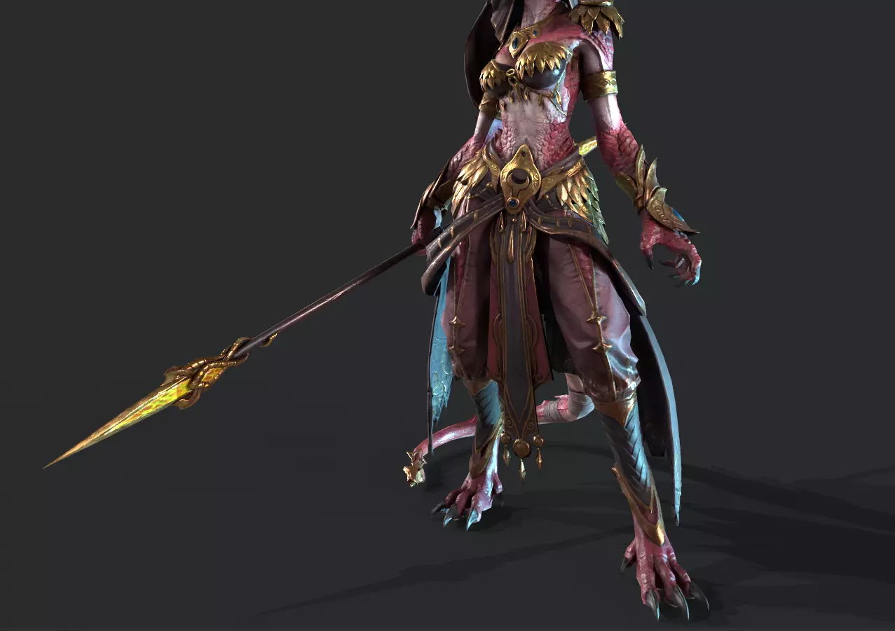 Lizard Woman Low-poly 3D model_6