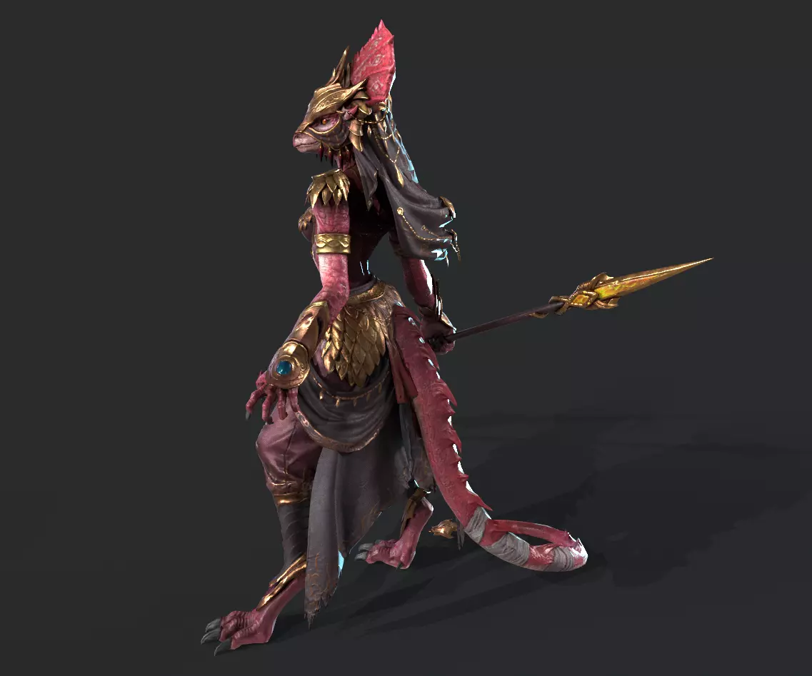 Lizard Woman Low-poly 3D model_15