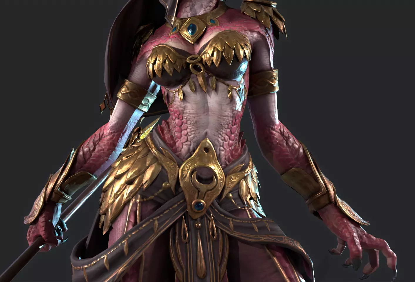 Lizard Woman Low-poly 3D model_11