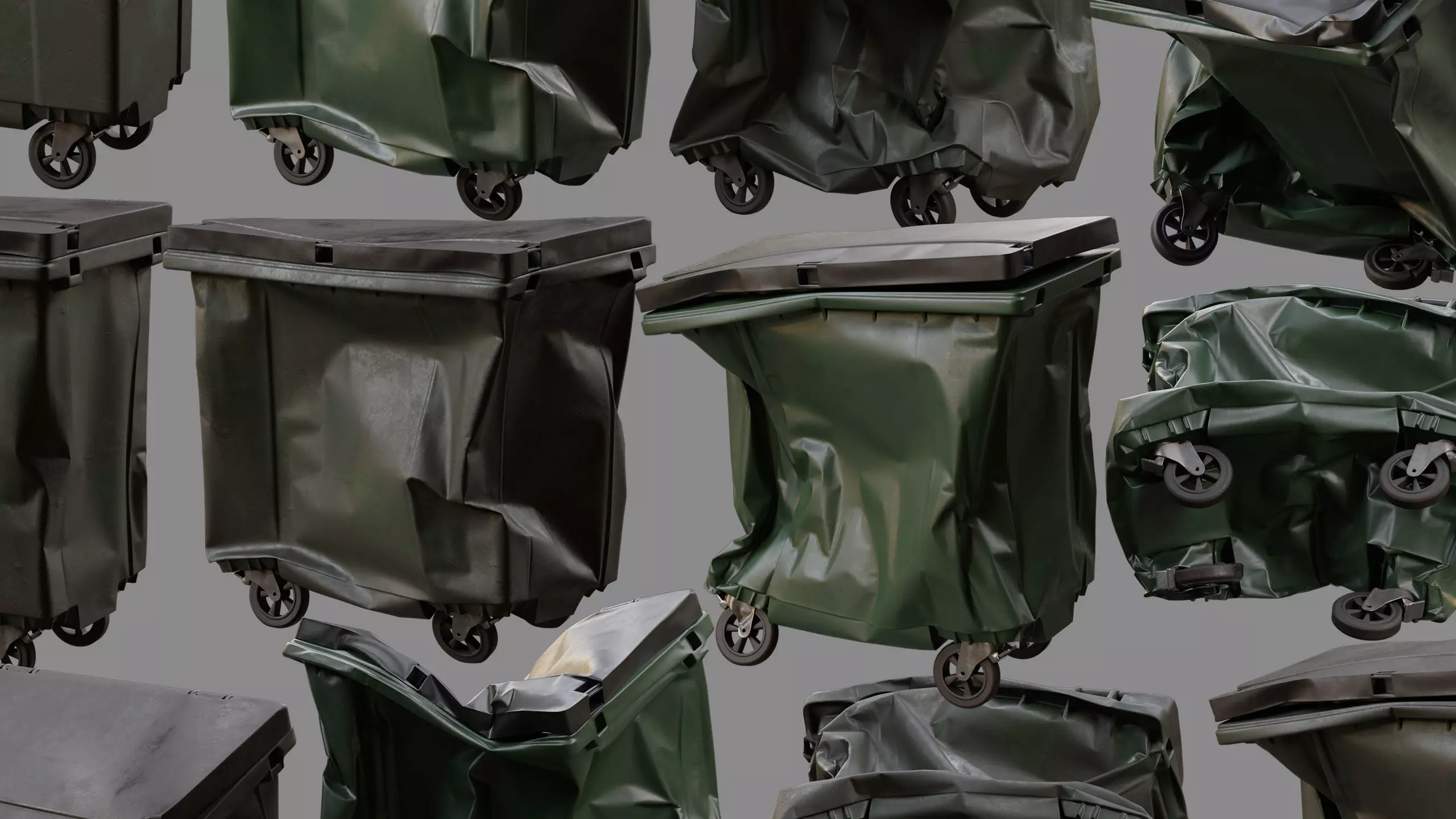 Crushed Trash Container Collection 3D model_1