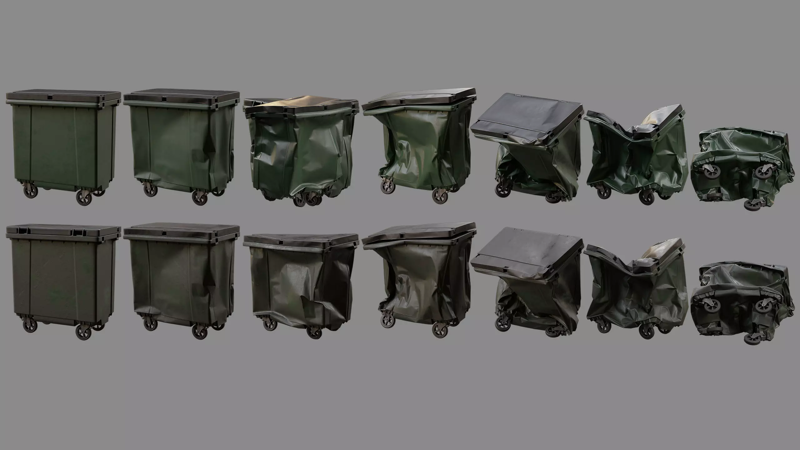 Crushed Trash Container Collection 3D model_2