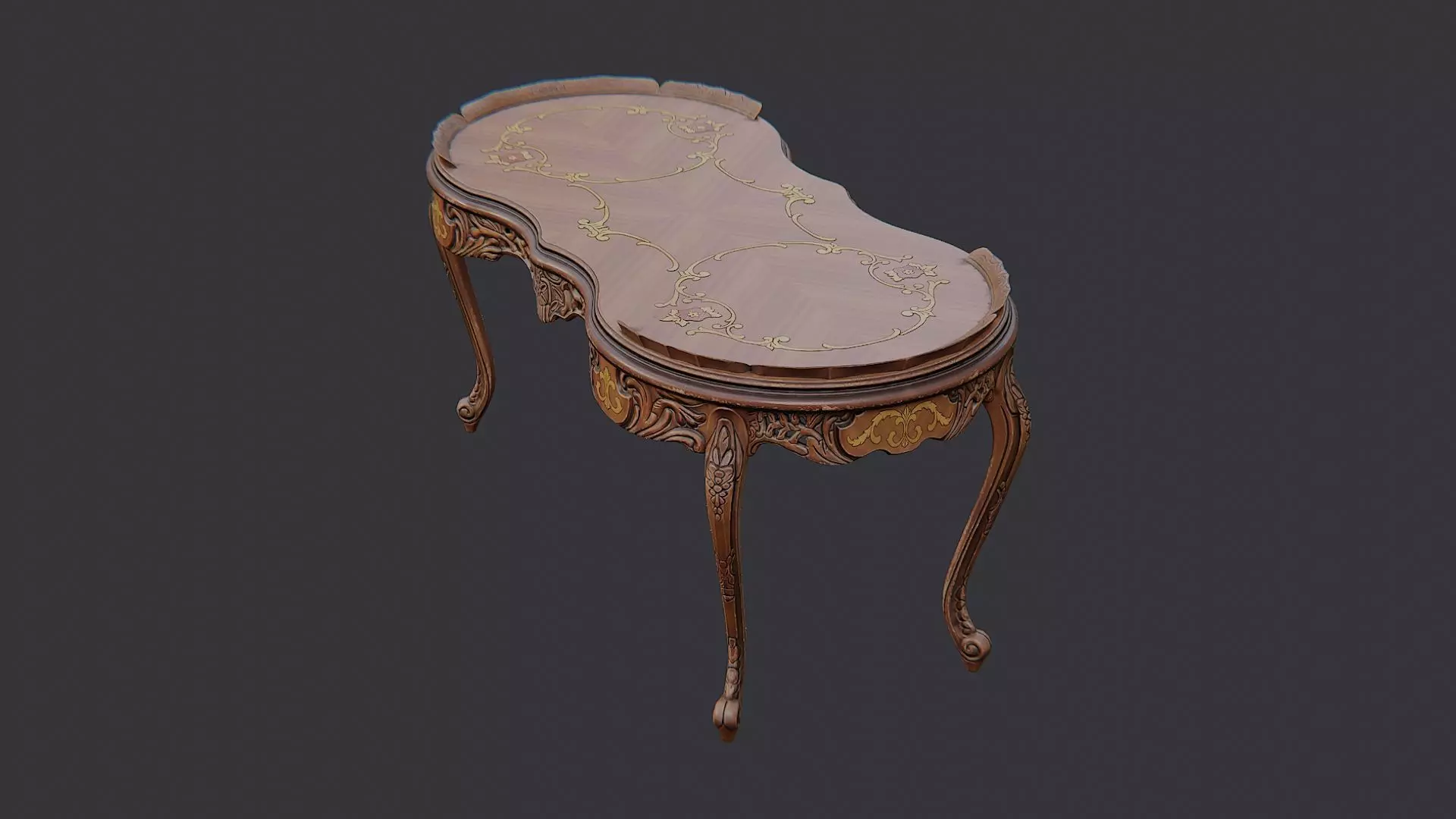 Ornate Wood Coffee Table Low-poly 3D model_3