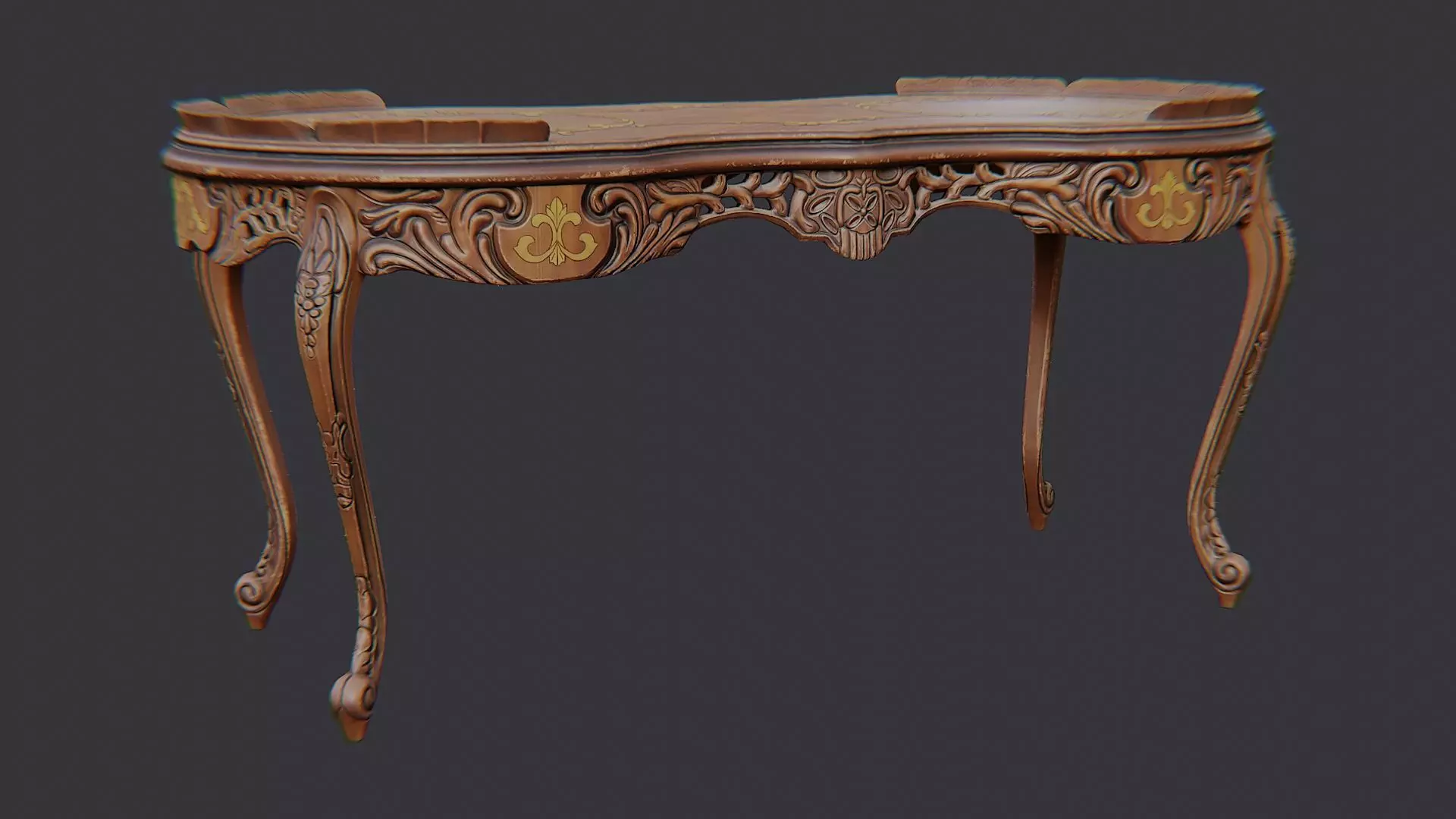 Ornate Wood Coffee Table Low-poly 3D model_2