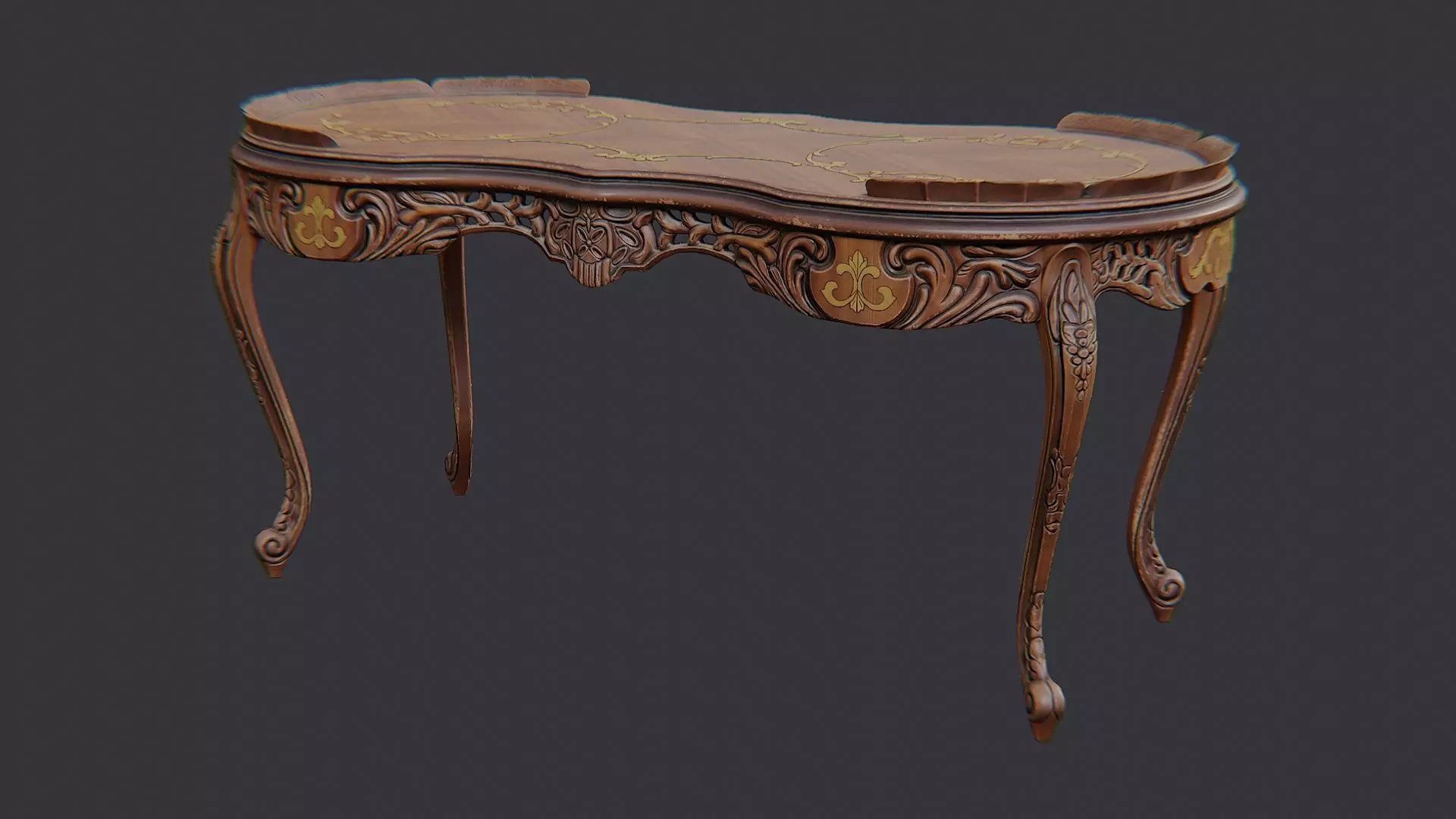 Ornate Wood Coffee Table Low-poly 3D model_1