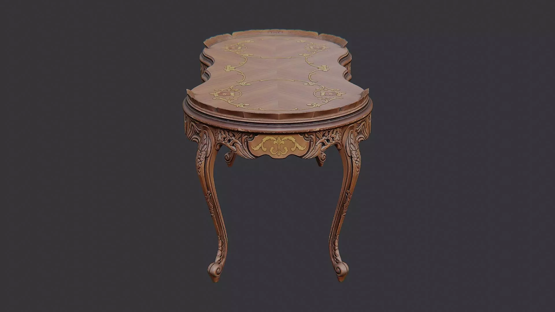 Ornate Wood Coffee Table Low-poly 3D model_0