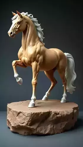 Luxury Golden Horse Sculpture 3D White Mane Dynamic Pose