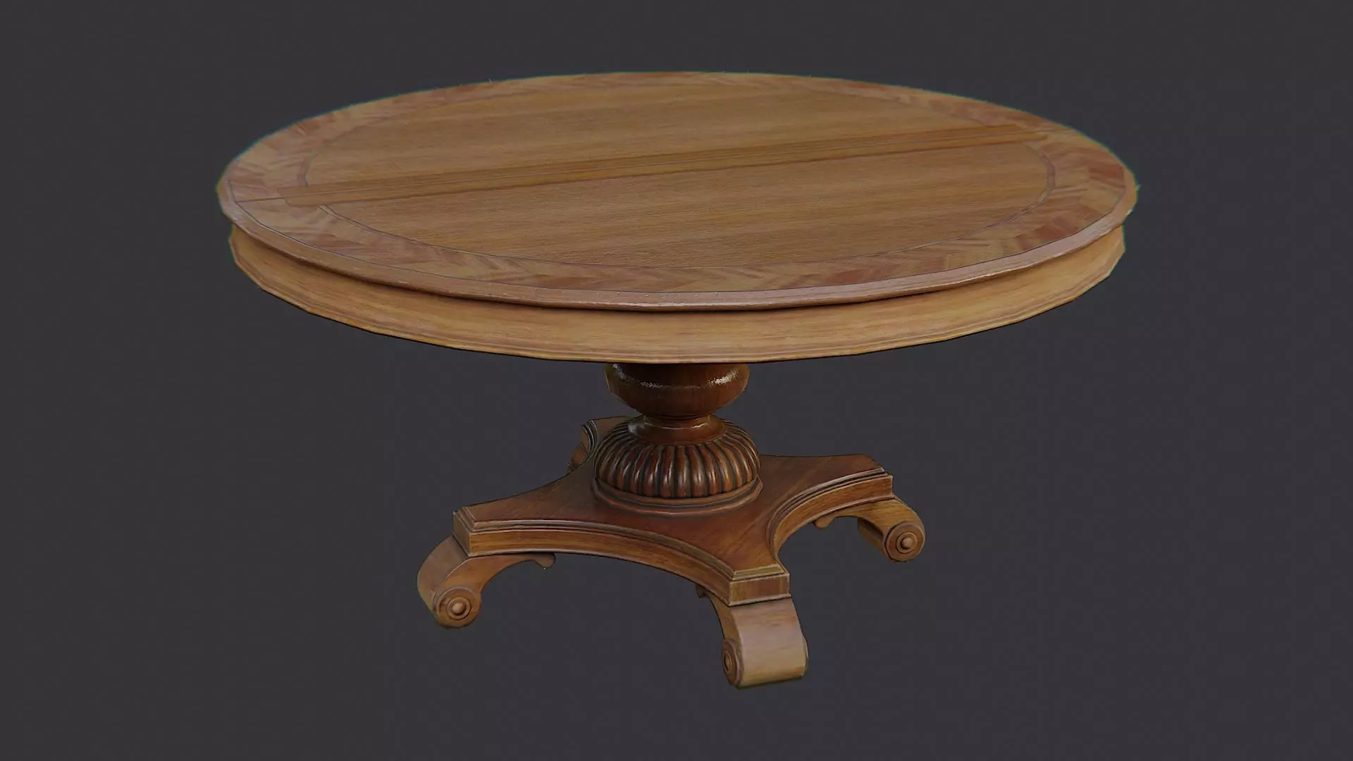 Wood Round Table with Pedestal for Dining Rooms Low-poly 3D model_0