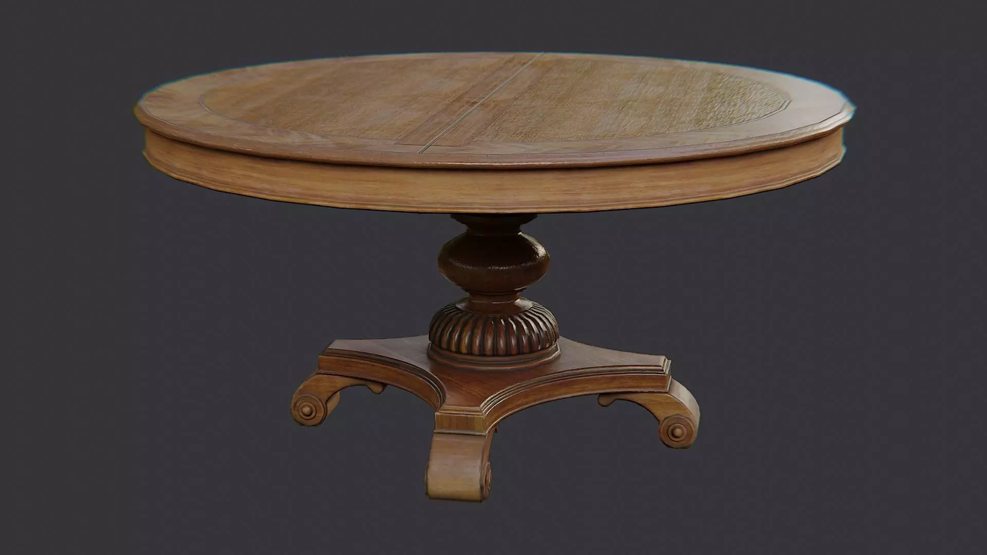 Wood Round Table with Pedestal for Dining Rooms Low-poly 3D model_1