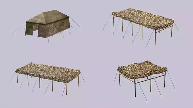 Military Exclusive Blender Tent Set Low Poly 3D Model