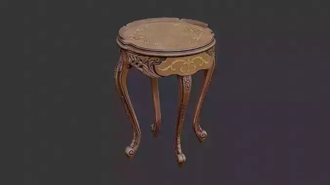 Elegant Wood Side Table with Gold Inlays