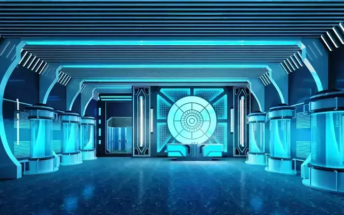 Futuristic Sci-Fi Lab Hall with Corridor