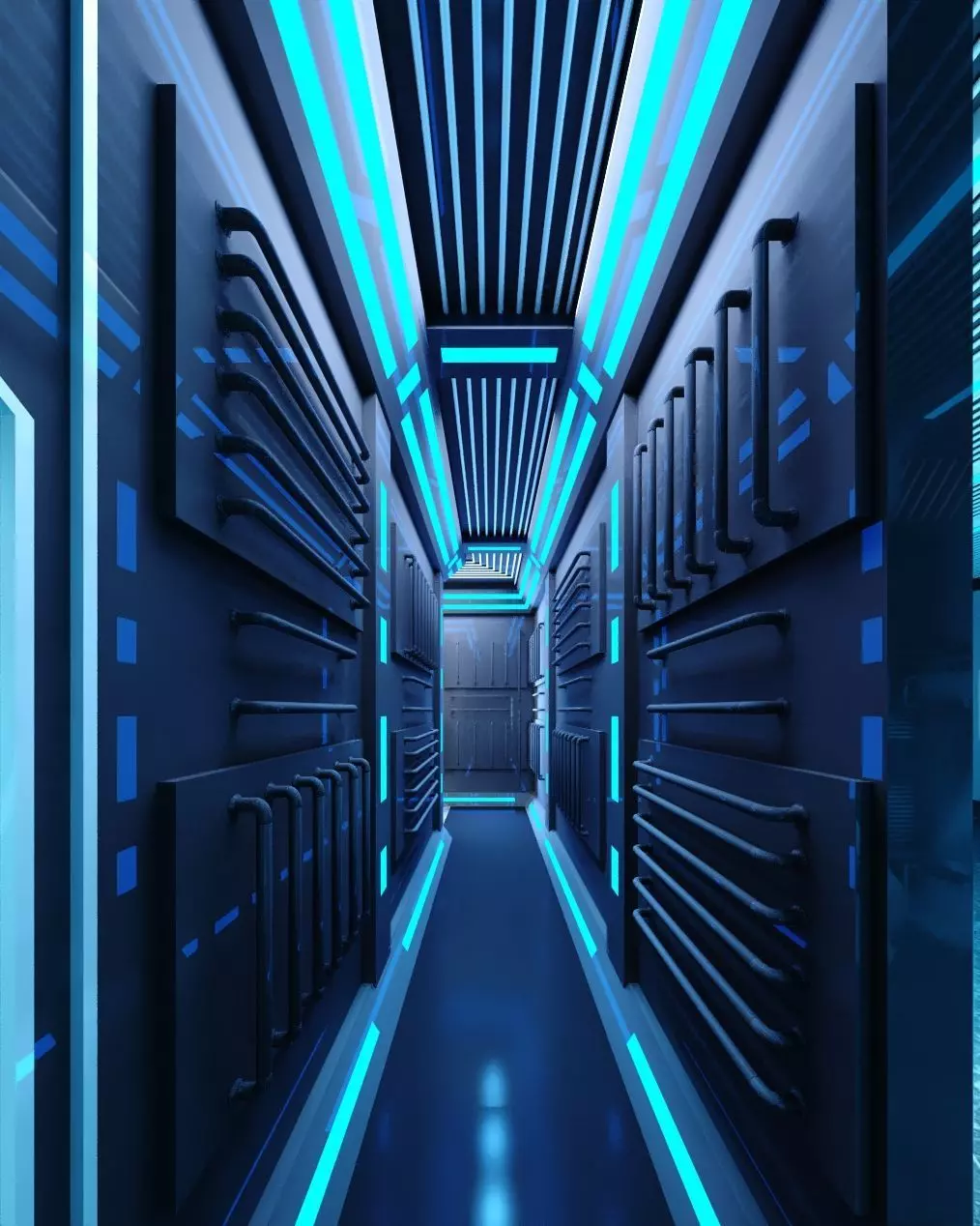 Futuristic Sci-Fi Lab Hall with Corridor 3D model_1