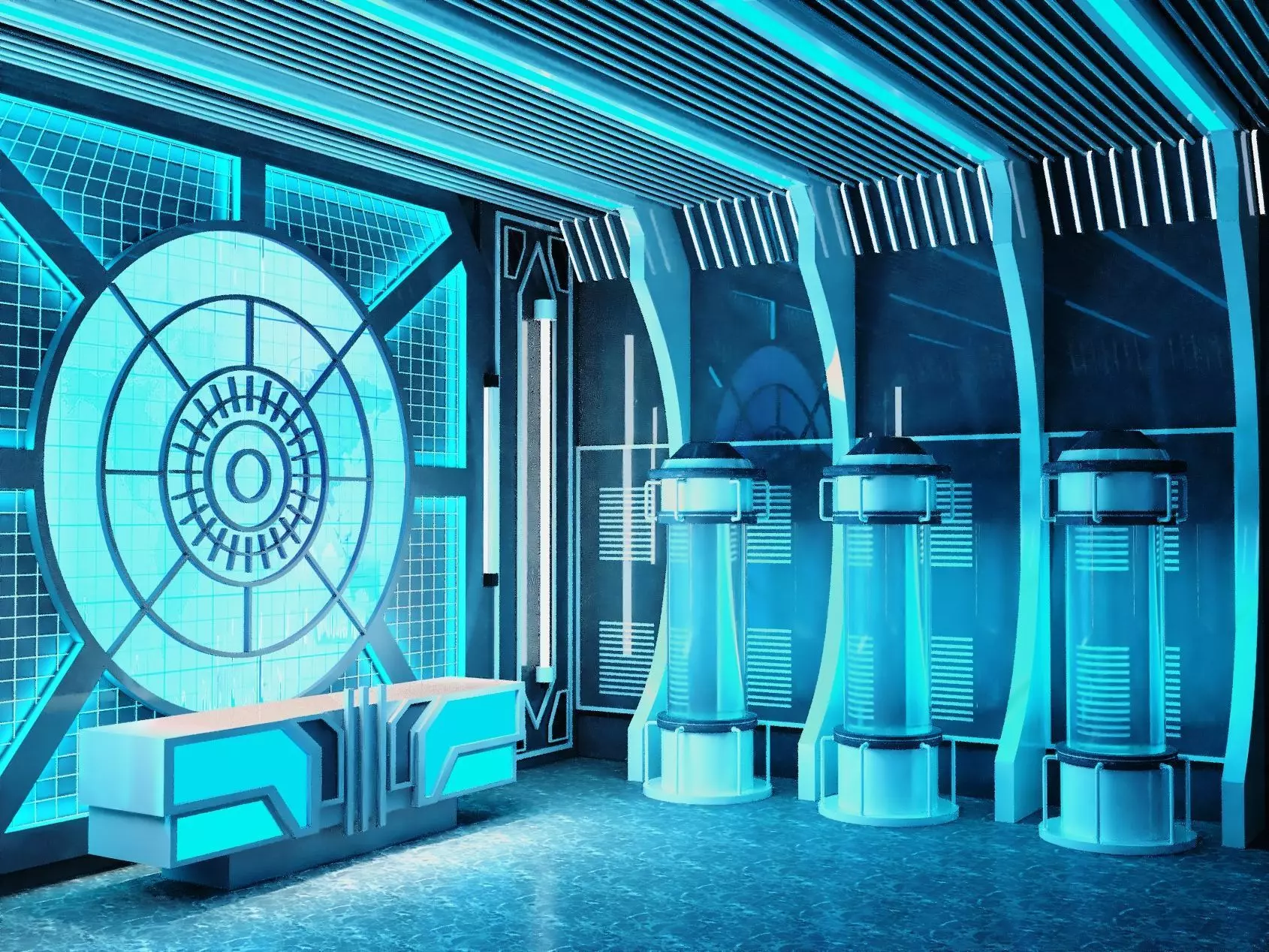 Futuristic Sci-Fi Lab Hall with Corridor 3D model_3