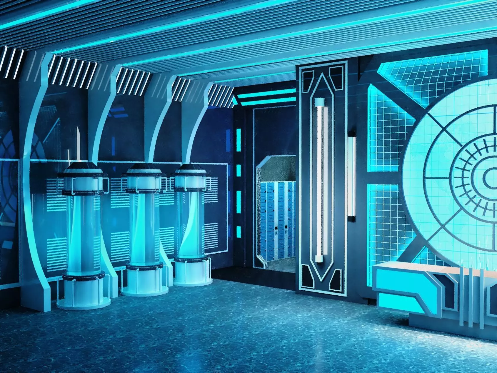 Futuristic Sci-Fi Lab Hall with Corridor 3D model_4