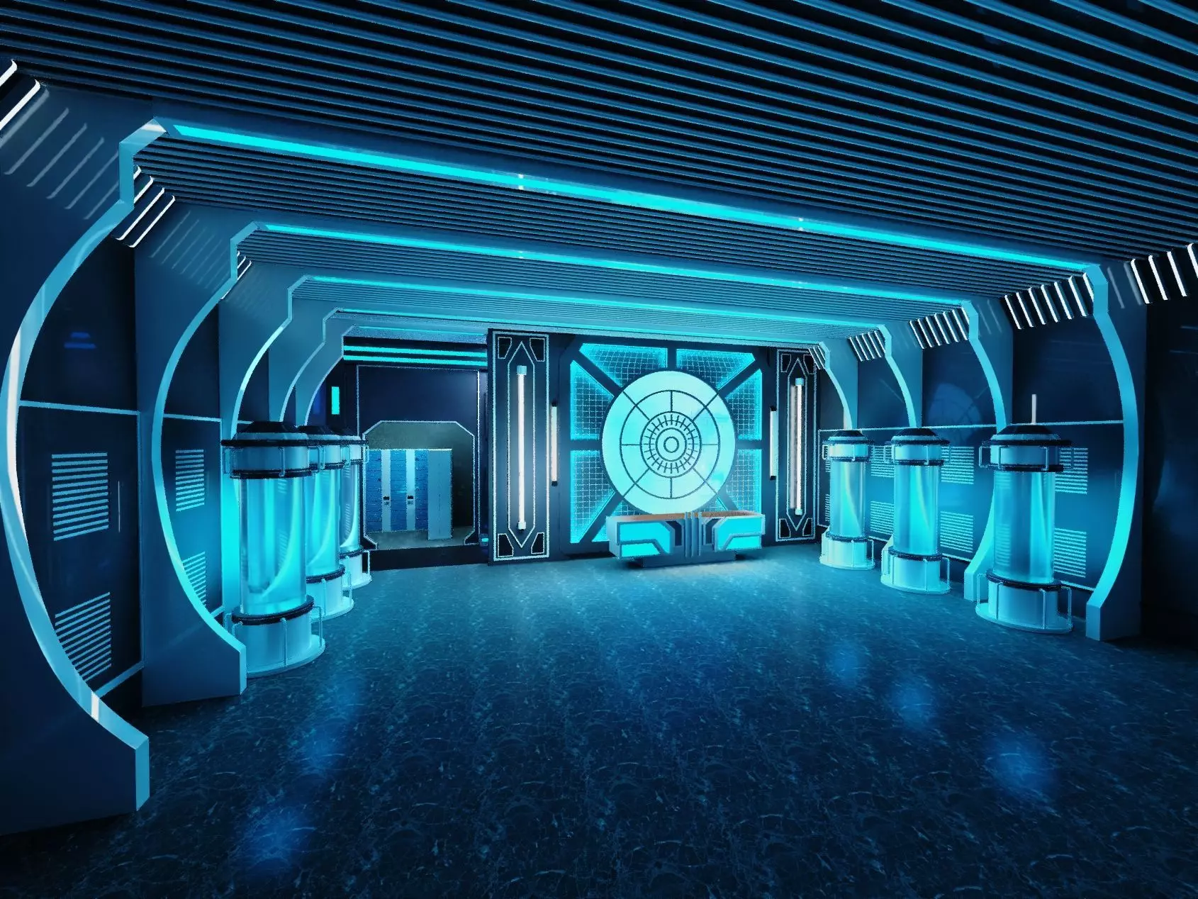 Futuristic Sci-Fi Lab Hall with Corridor 3D model_2