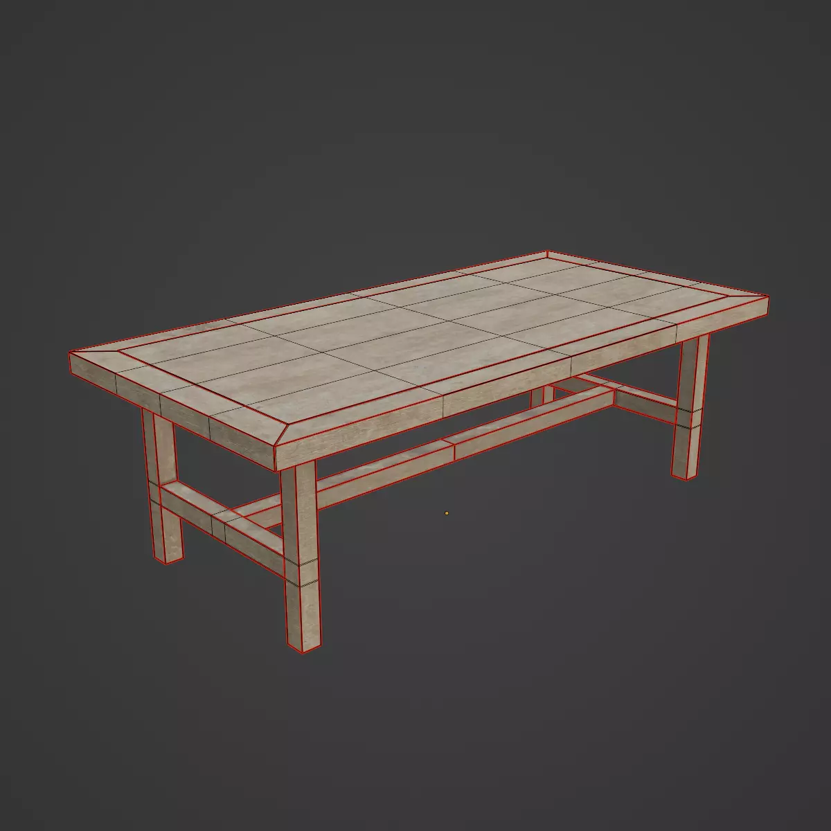 Long Wood Table 03 Low-poly 3D model_7