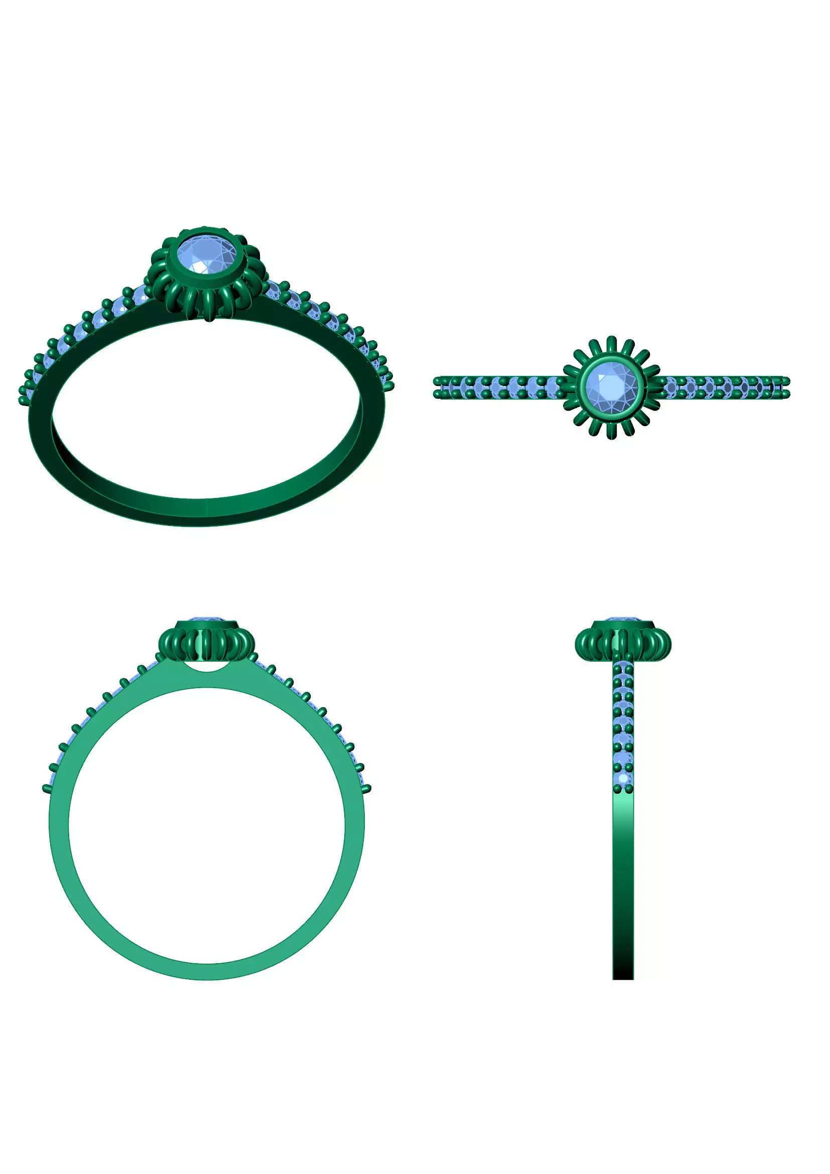 Sunburst Halo Diamond Ring - Elegant 14K Gold Fine Jewellery 3D print model_13