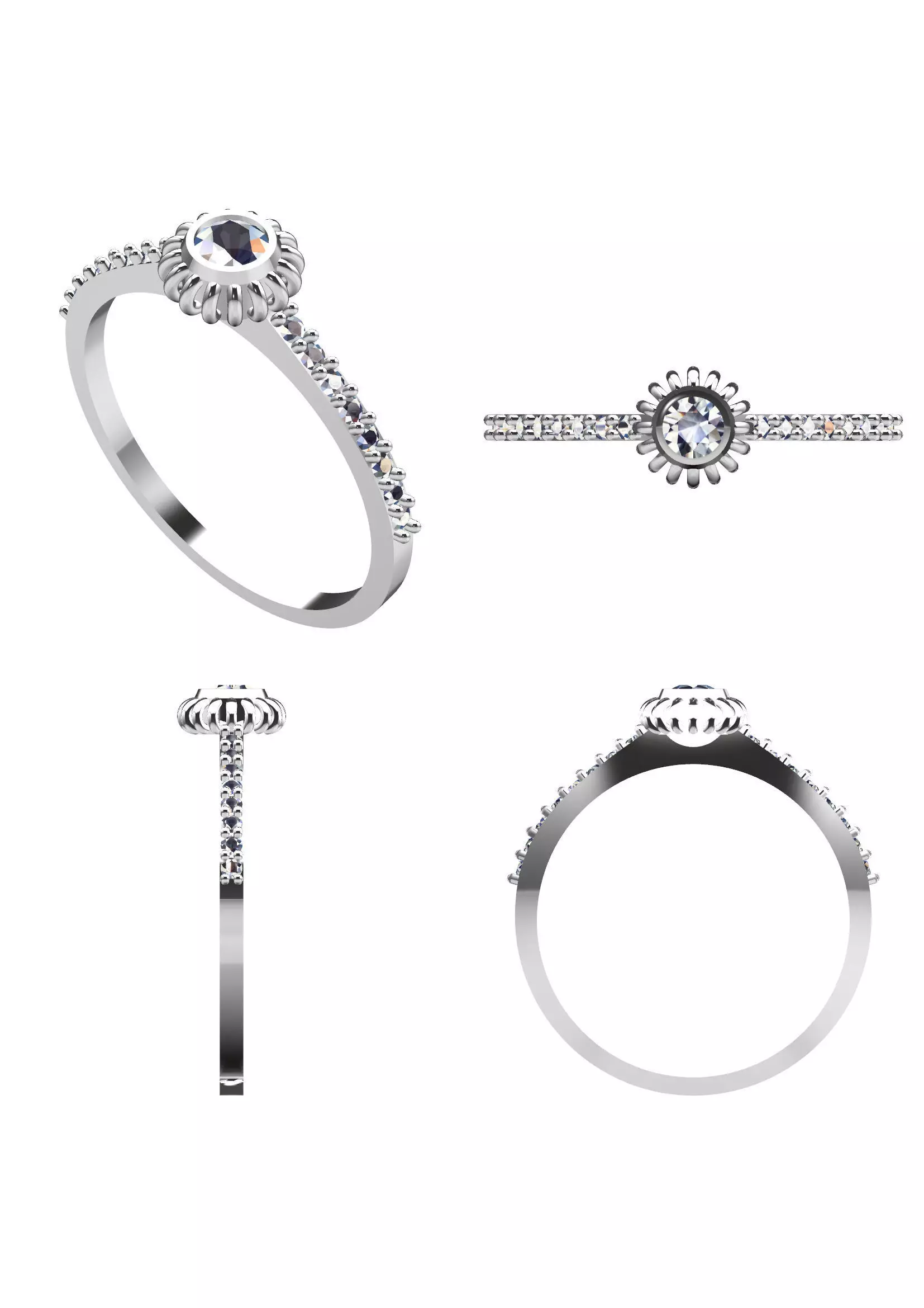 Sunburst Halo Diamond Ring - Elegant 14K Gold Fine Jewellery 3D print model_11