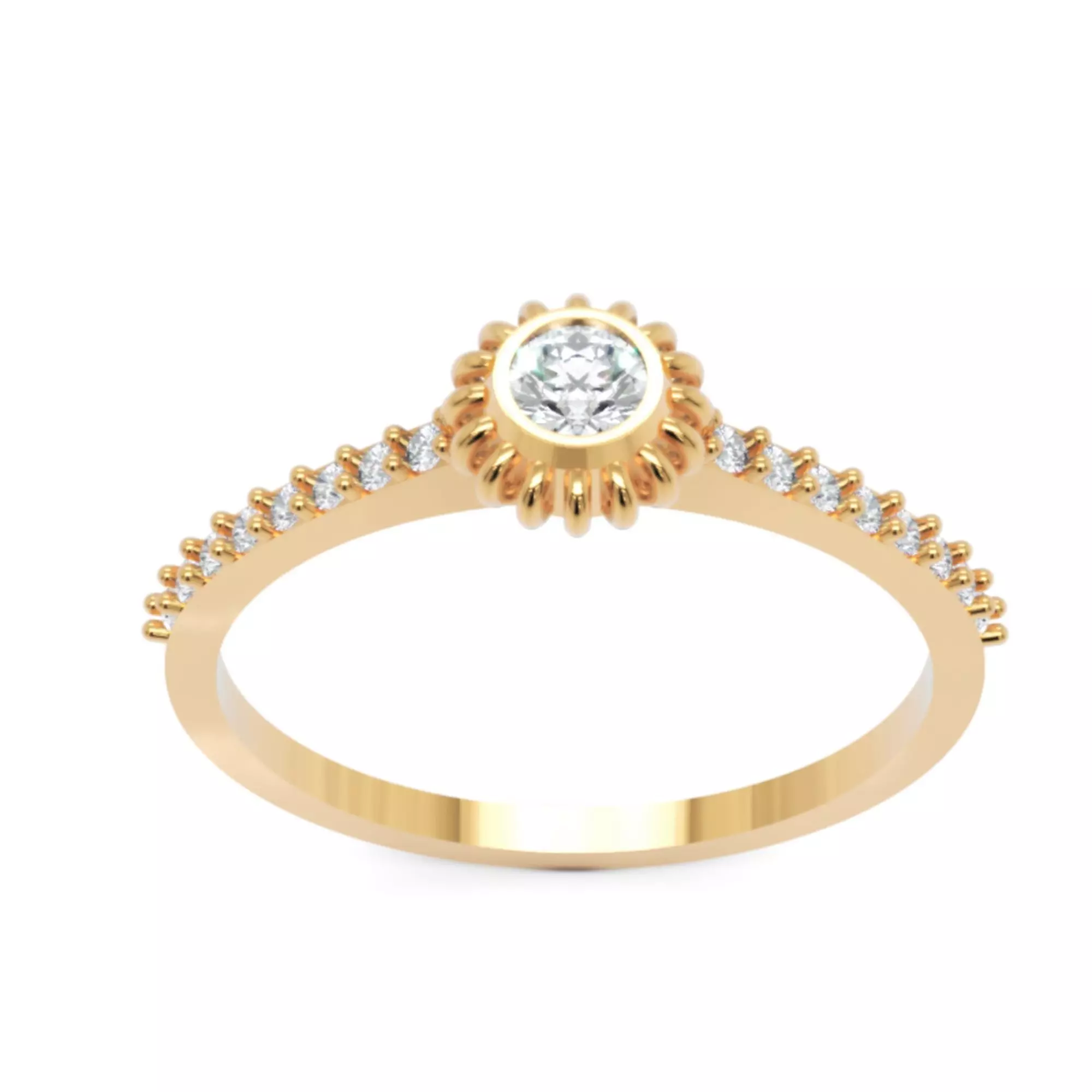 Sunburst Halo Diamond Ring - Elegant 14K Gold Fine Jewellery 3D print model_2