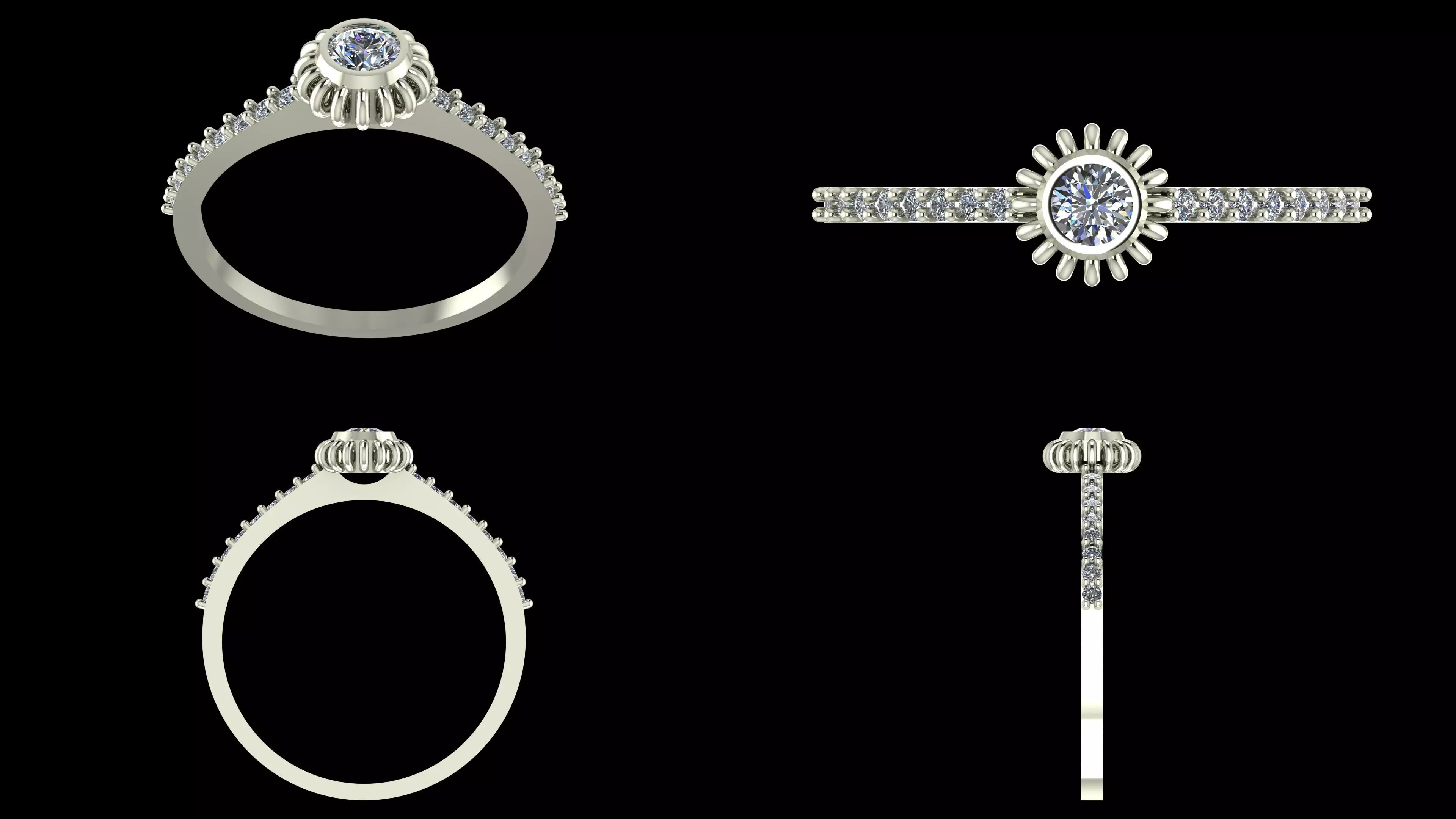 Sunburst Halo Diamond Ring - Elegant 14K Gold Fine Jewellery 3D print model_5