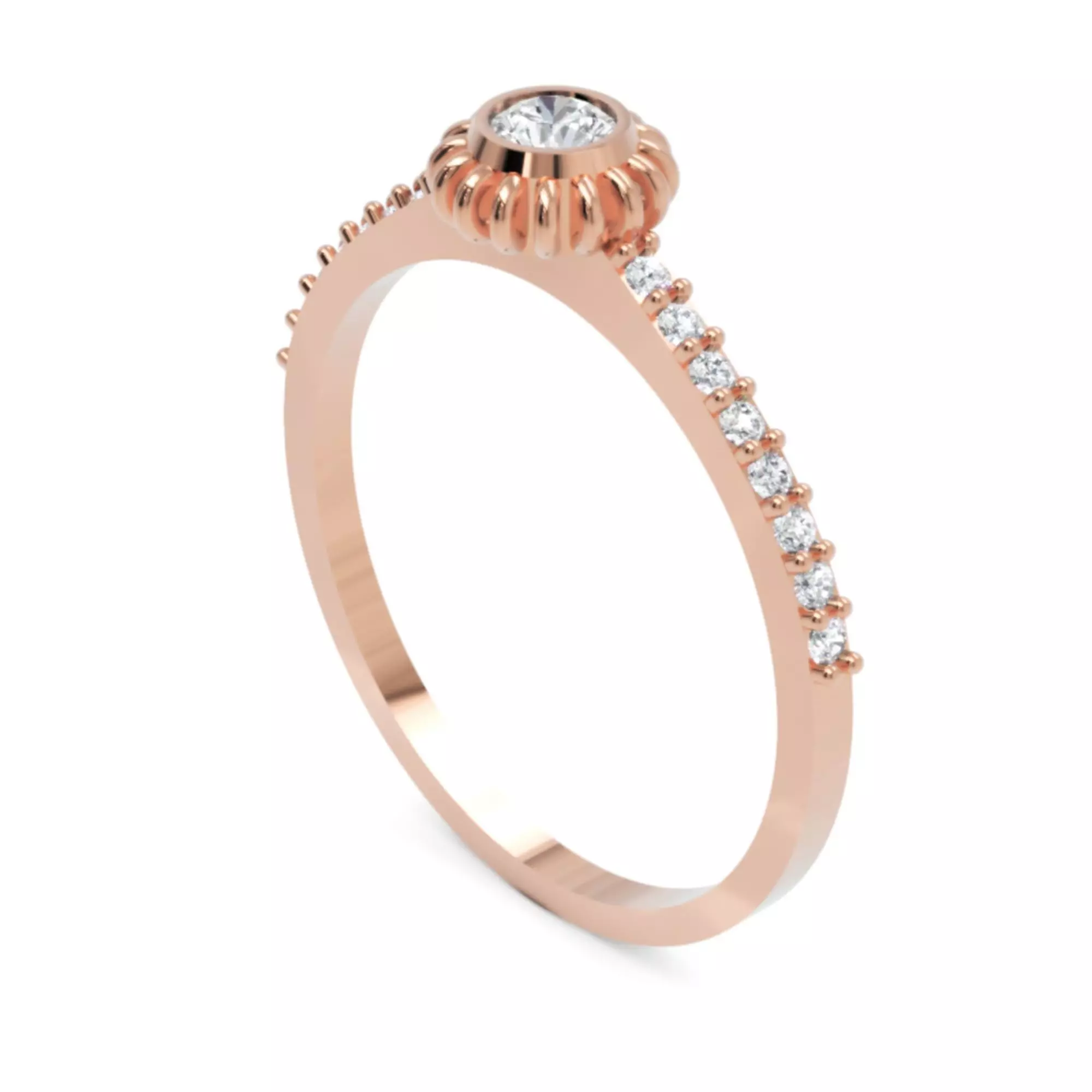 Sunburst Halo Diamond Ring - Elegant 14K Gold Fine Jewellery 3D print model_3