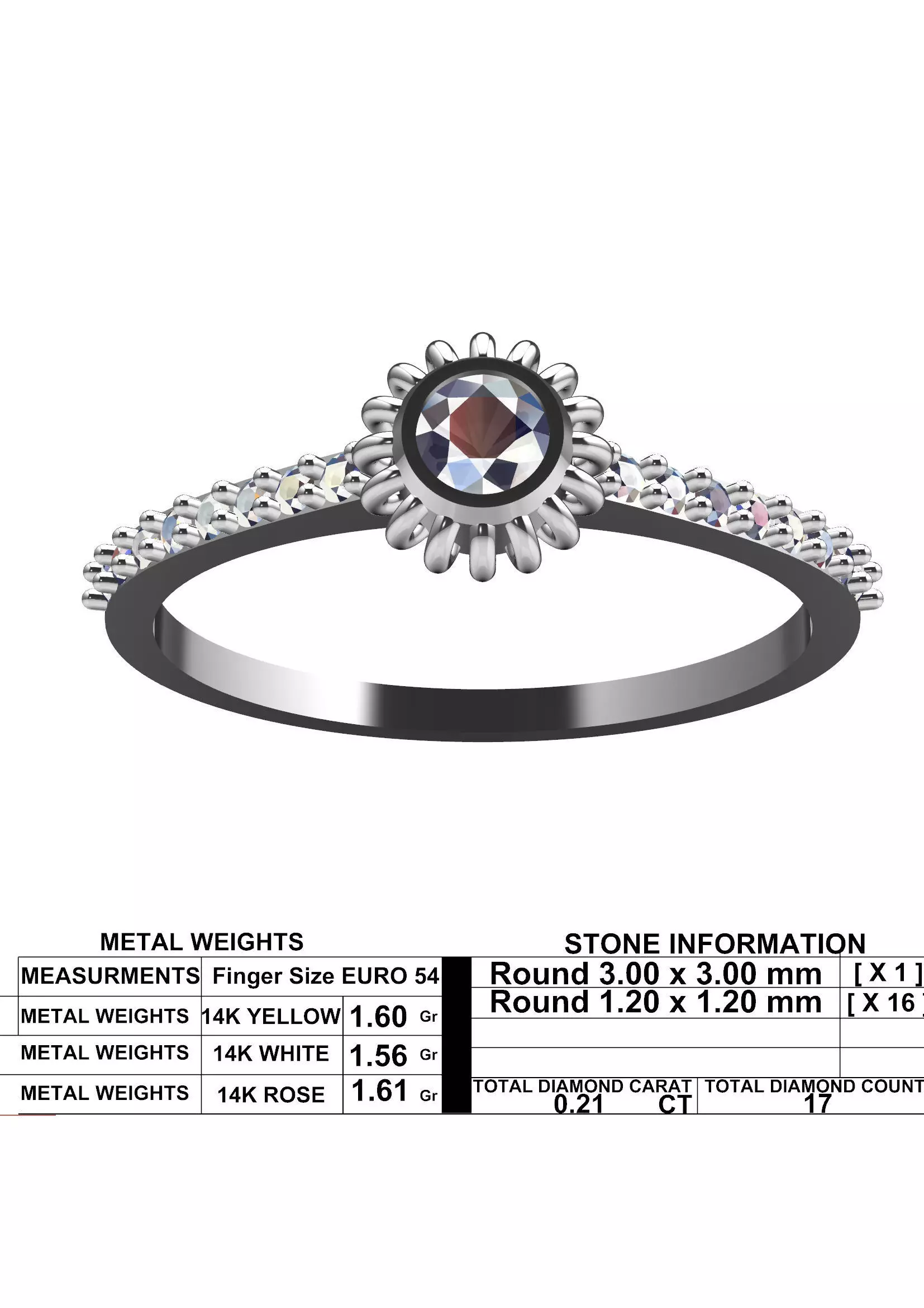 Sunburst Halo Diamond Ring - Elegant 14K Gold Fine Jewellery 3D print model_10