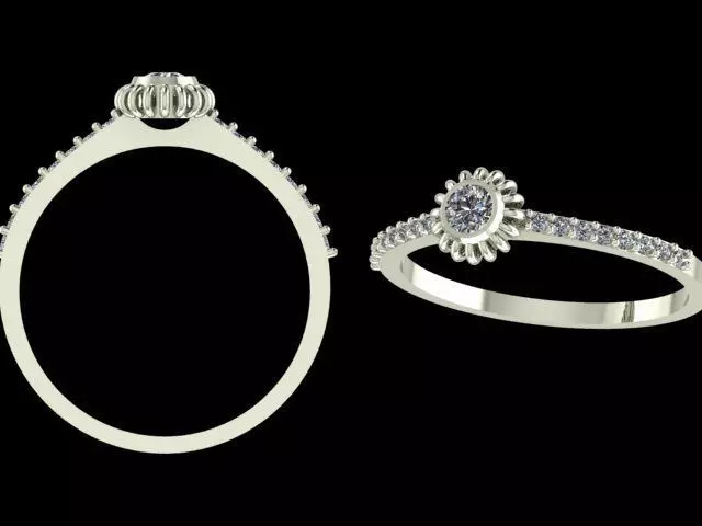 Sunburst Halo Diamond Ring - Elegant 14K Gold Fine Jewellery 3D print model_7