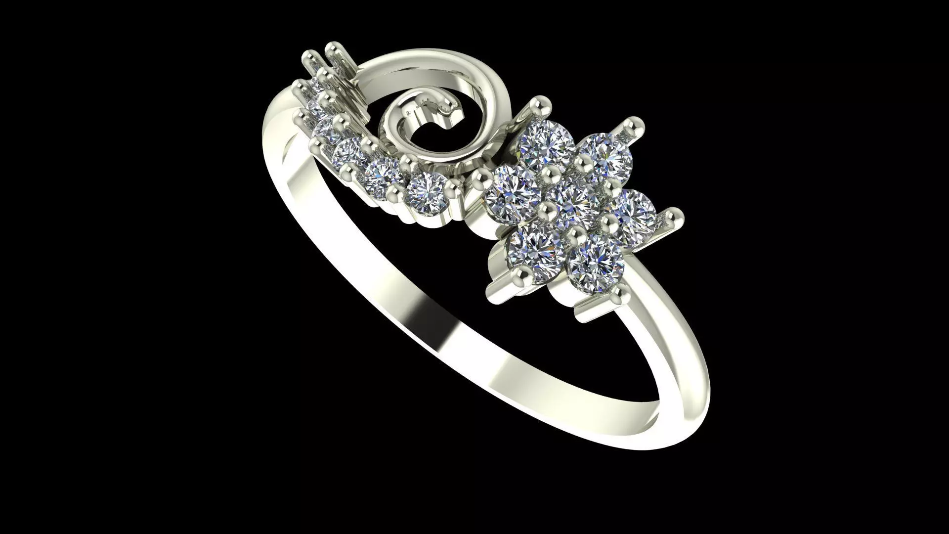 Spiral Cluster Diamond Ring - Modern 14K Gold Fine Jewellery 3D print model_10