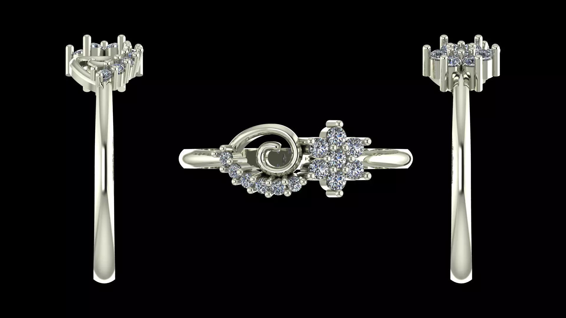 Spiral Cluster Diamond Ring - Modern 14K Gold Fine Jewellery 3D print model_7