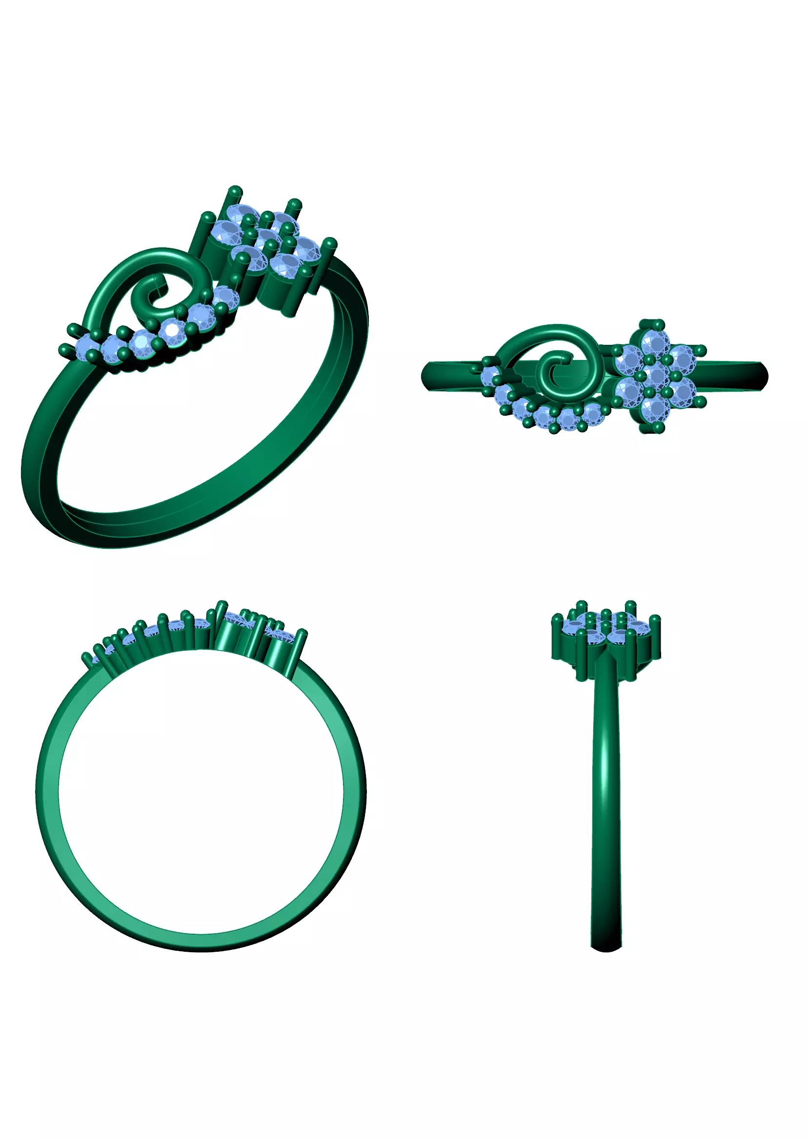 Spiral Cluster Diamond Ring - Modern 14K Gold Fine Jewellery 3D print model_13