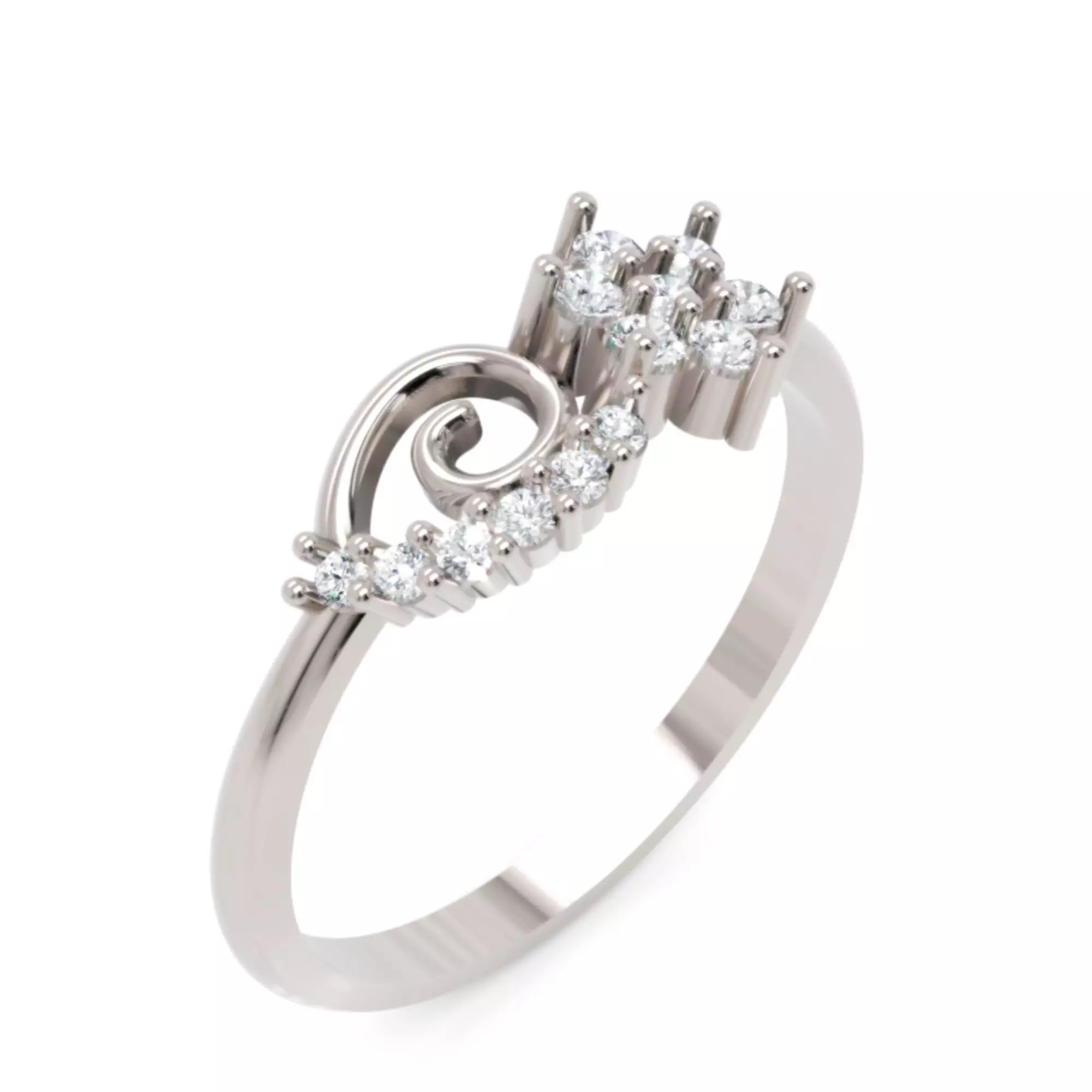 Spiral Cluster Diamond Ring - Modern 14K Gold Fine Jewellery 3D print model_0