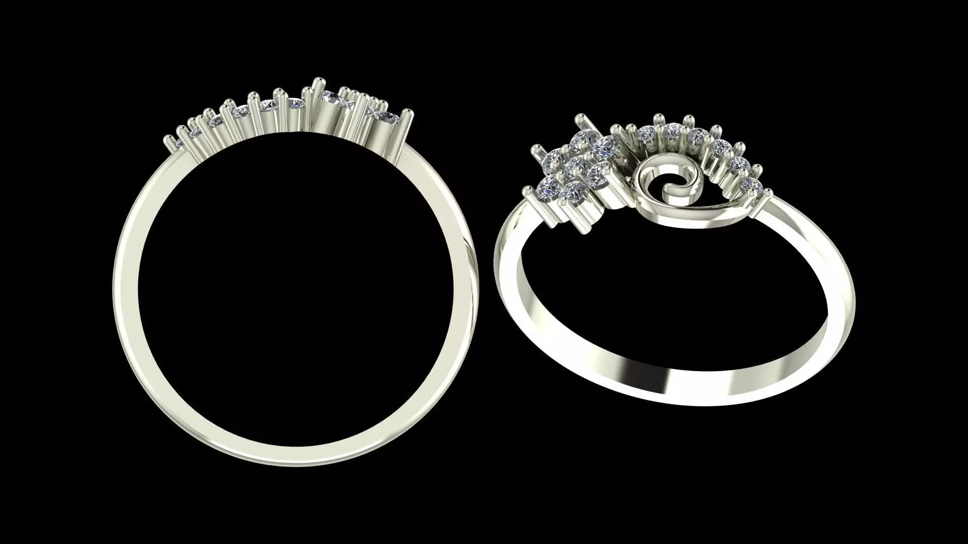 Spiral Cluster Diamond Ring - Modern 14K Gold Fine Jewellery 3D print model_8