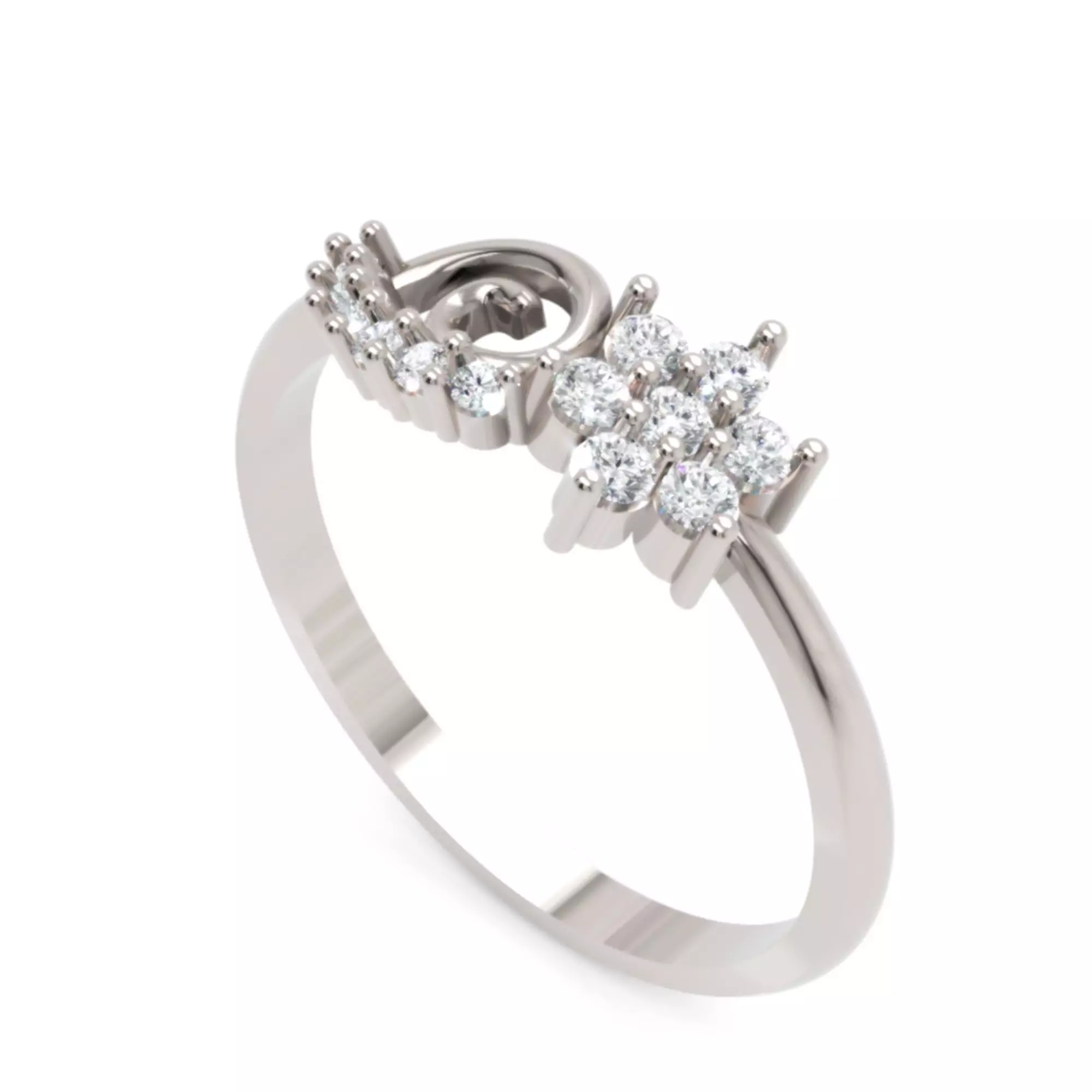 Spiral Cluster Diamond Ring - Modern 14K Gold Fine Jewellery 3D print model_1