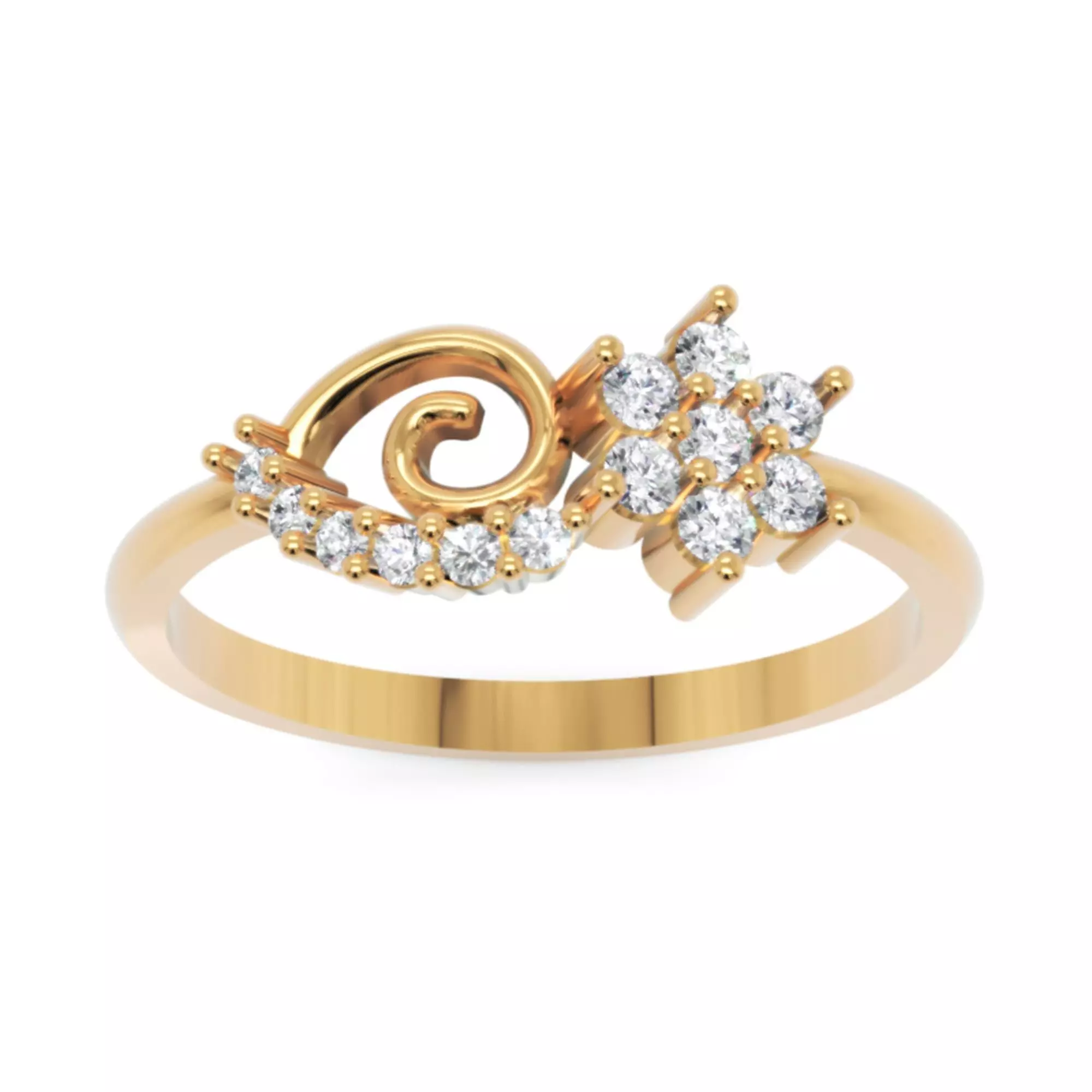 Spiral Cluster Diamond Ring - Modern 14K Gold Fine Jewellery 3D print model_2