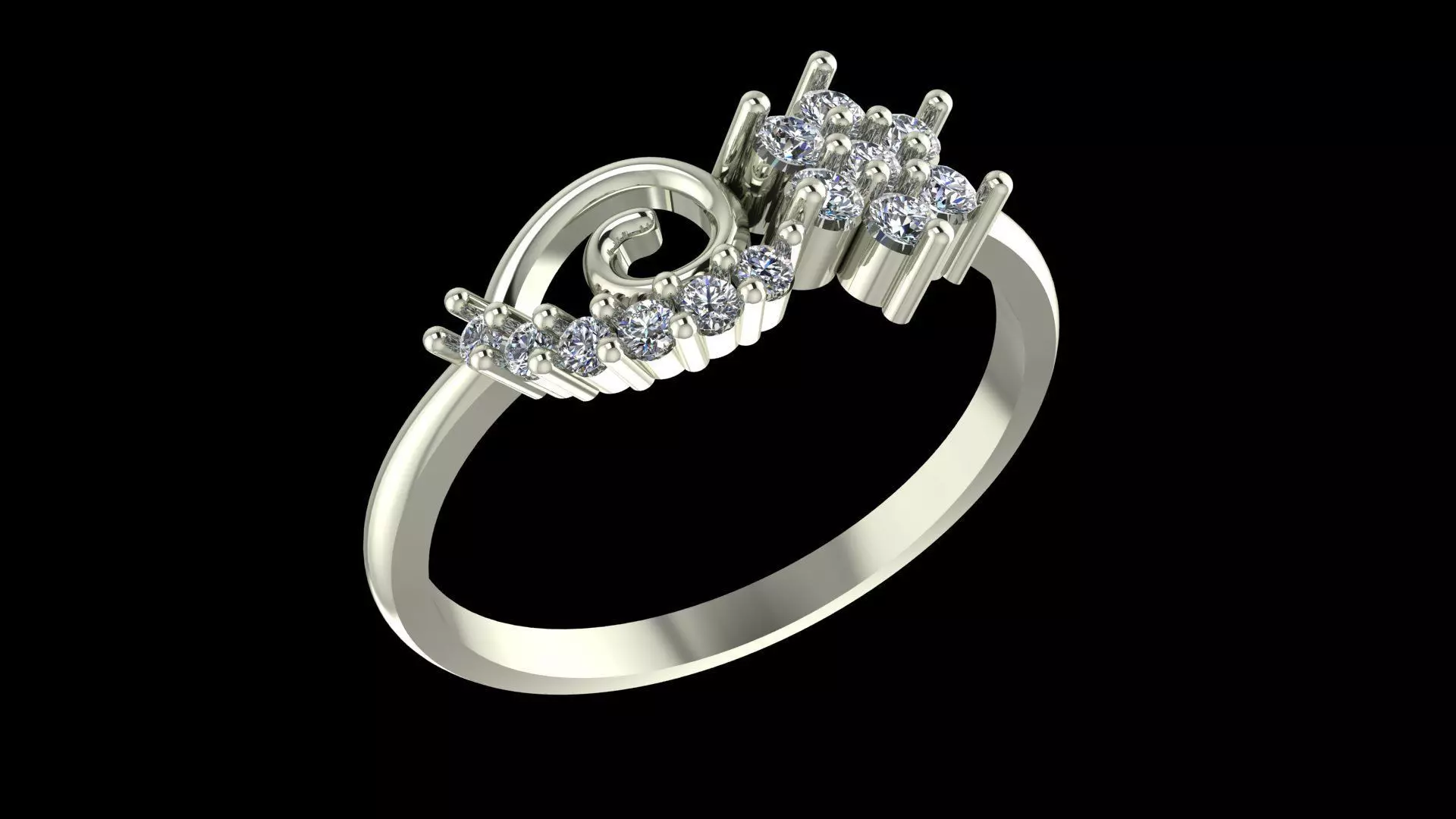 Spiral Cluster Diamond Ring - Modern 14K Gold Fine Jewellery 3D print model_9