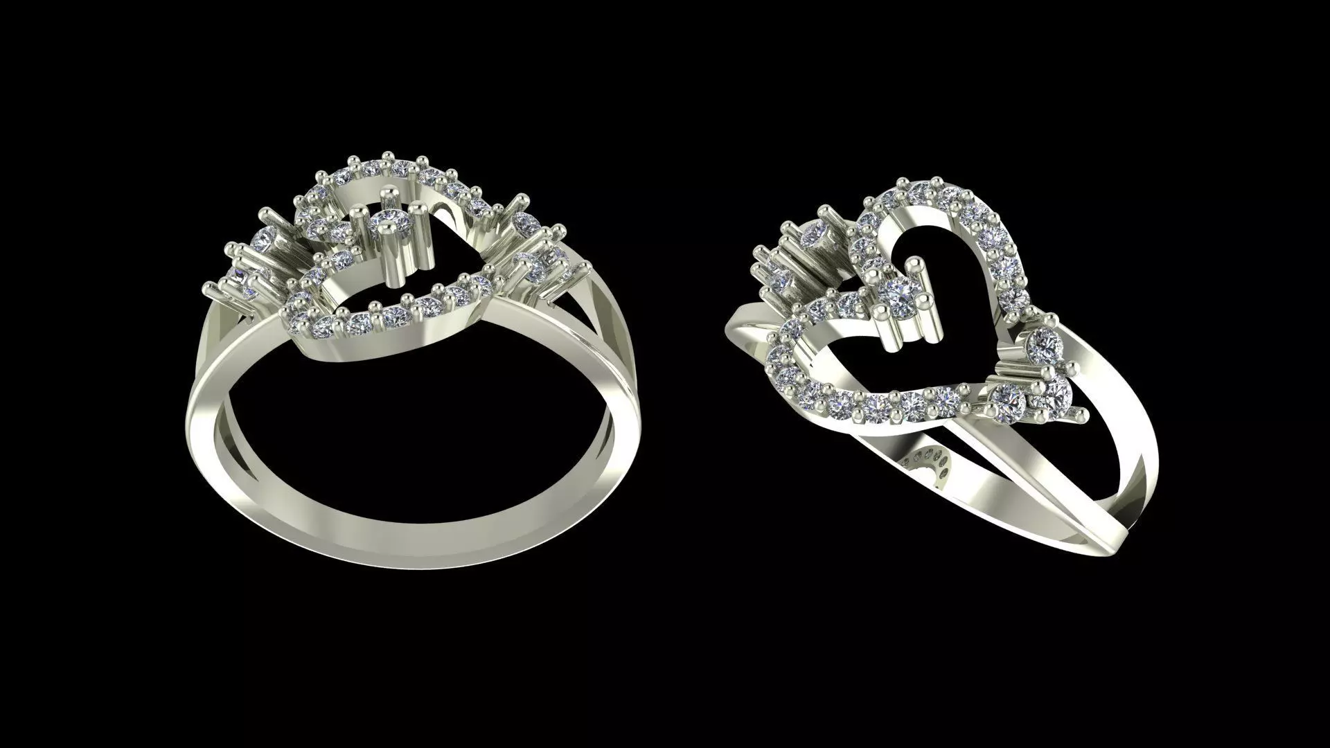 Heart Diamond Ring - Luxury 14K Gold Baguette Round Jewellery 3D print model_6