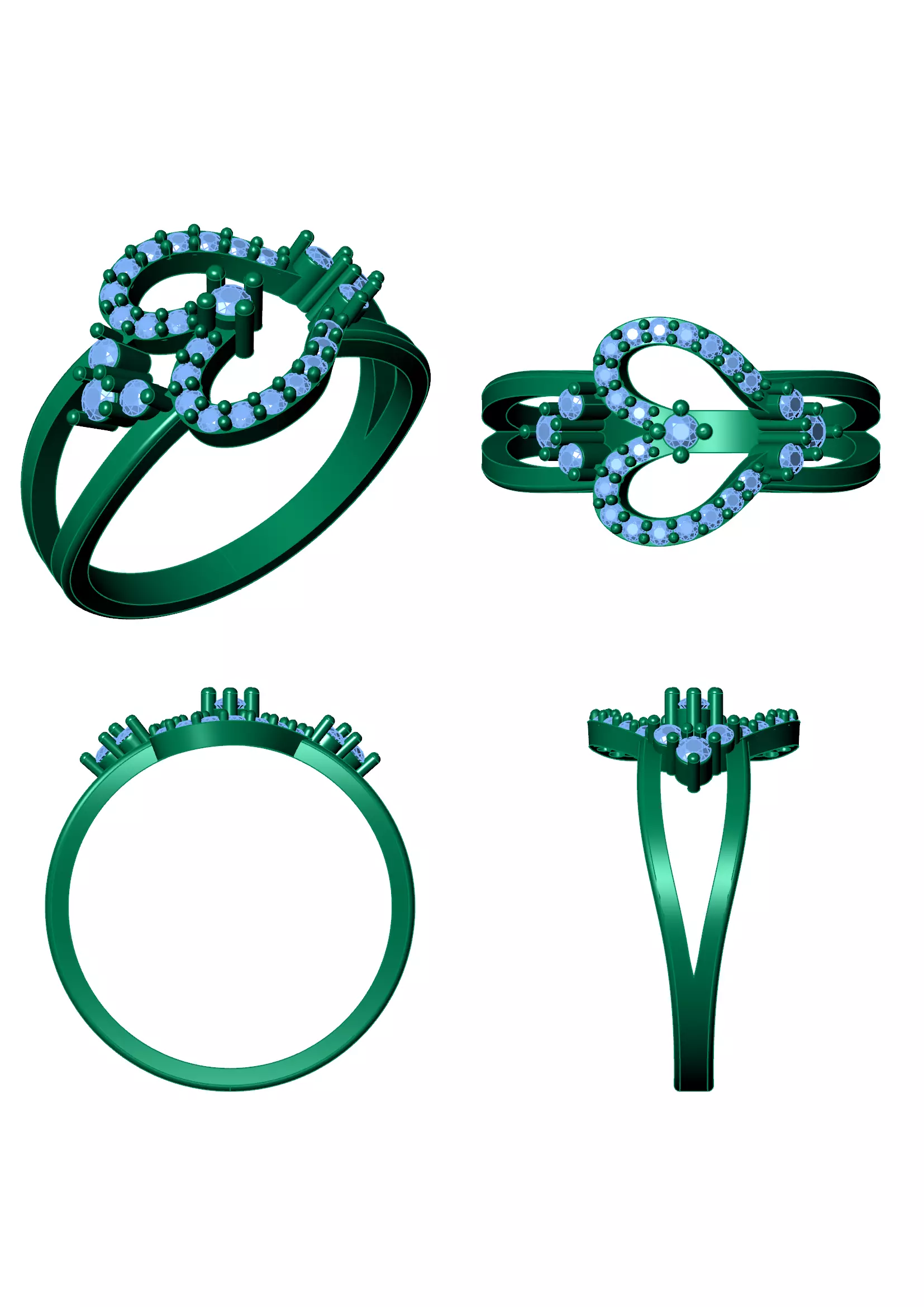 Heart Diamond Ring - Luxury 14K Gold Baguette Round Jewellery 3D print model_11