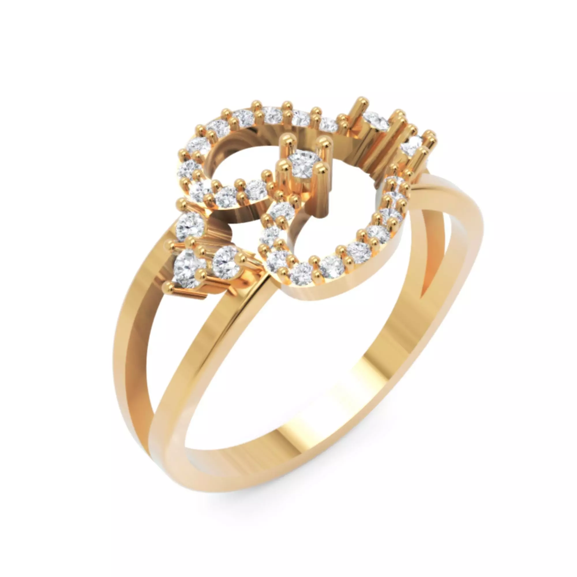 Heart Diamond Ring - Luxury 14K Gold Baguette Round Jewellery 3D print model_2