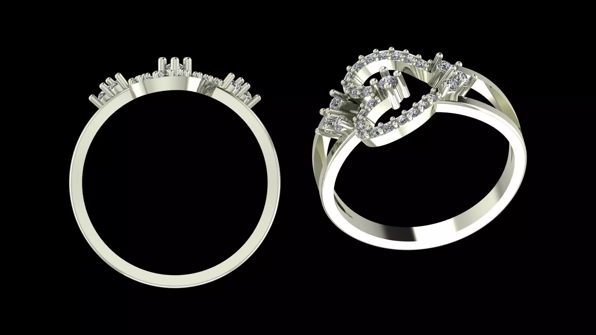 Heart Diamond Ring - Luxury 14K Gold Baguette Round Jewellery 3D print model_7